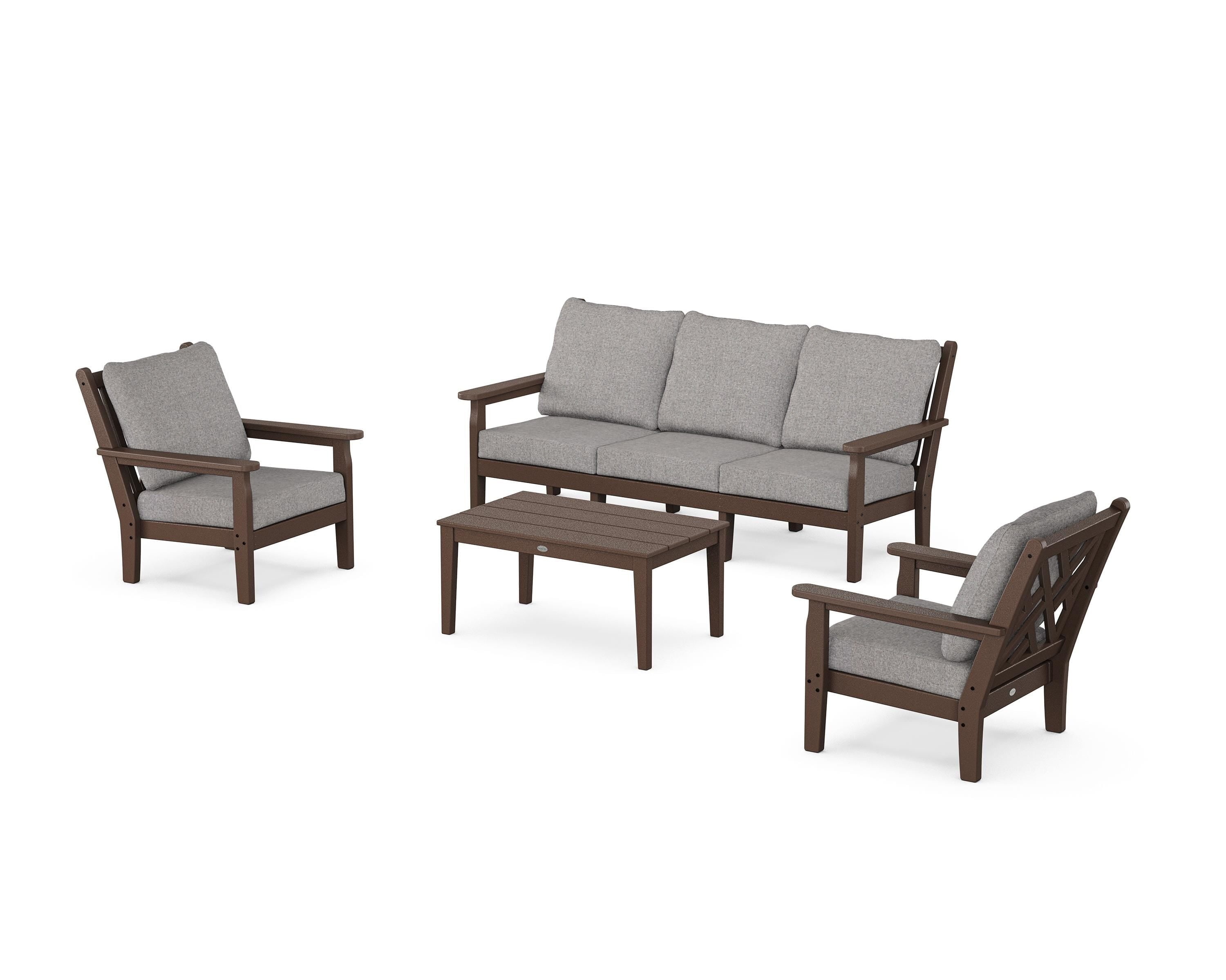 POLYWOOD® Chippendale 4-Piece Deep Seating Set with Sofa in Mahogany / Grey Mist