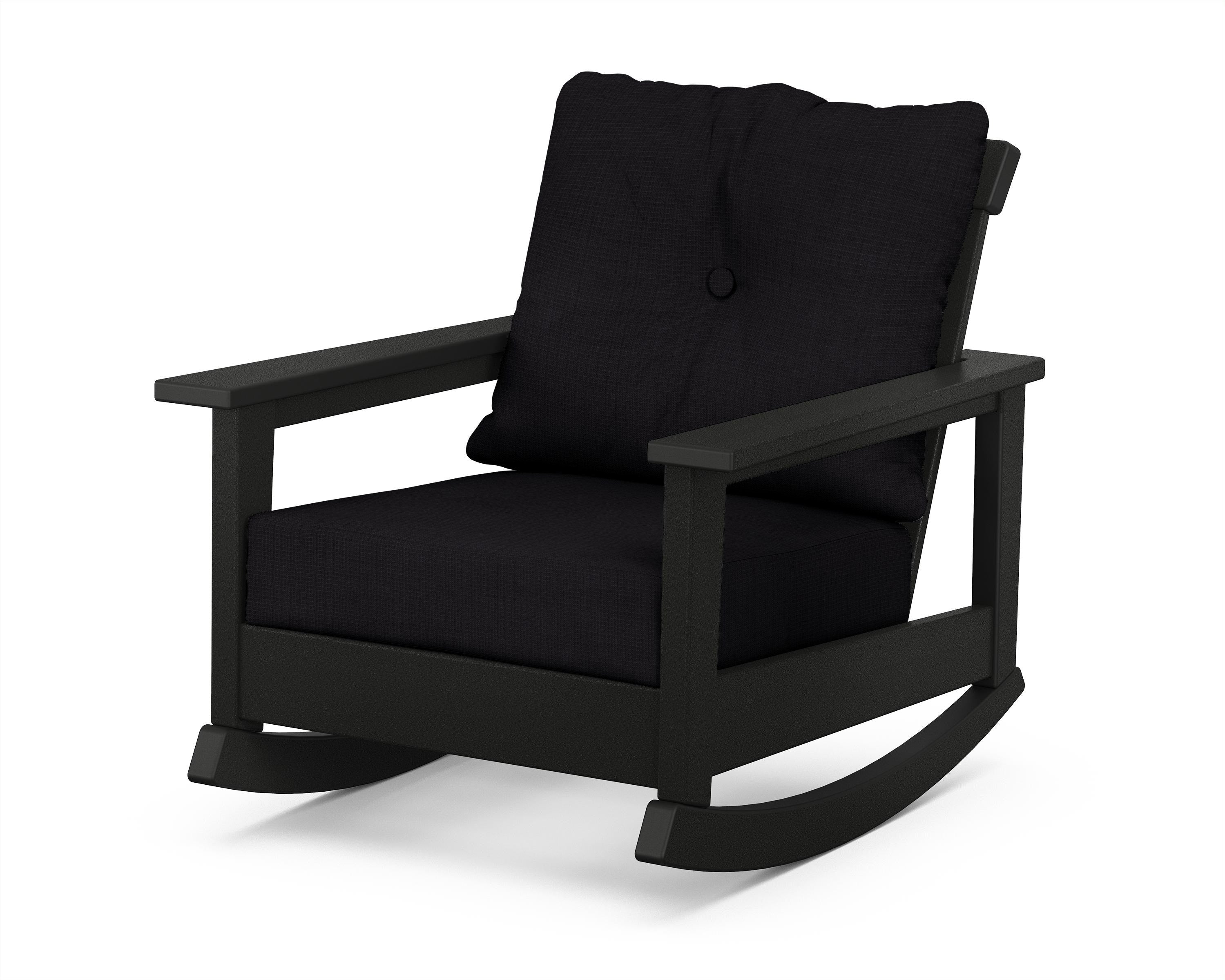 POLYWOOD® Prescott Deep Seating Rocking Chair in Black / Midnight Linen