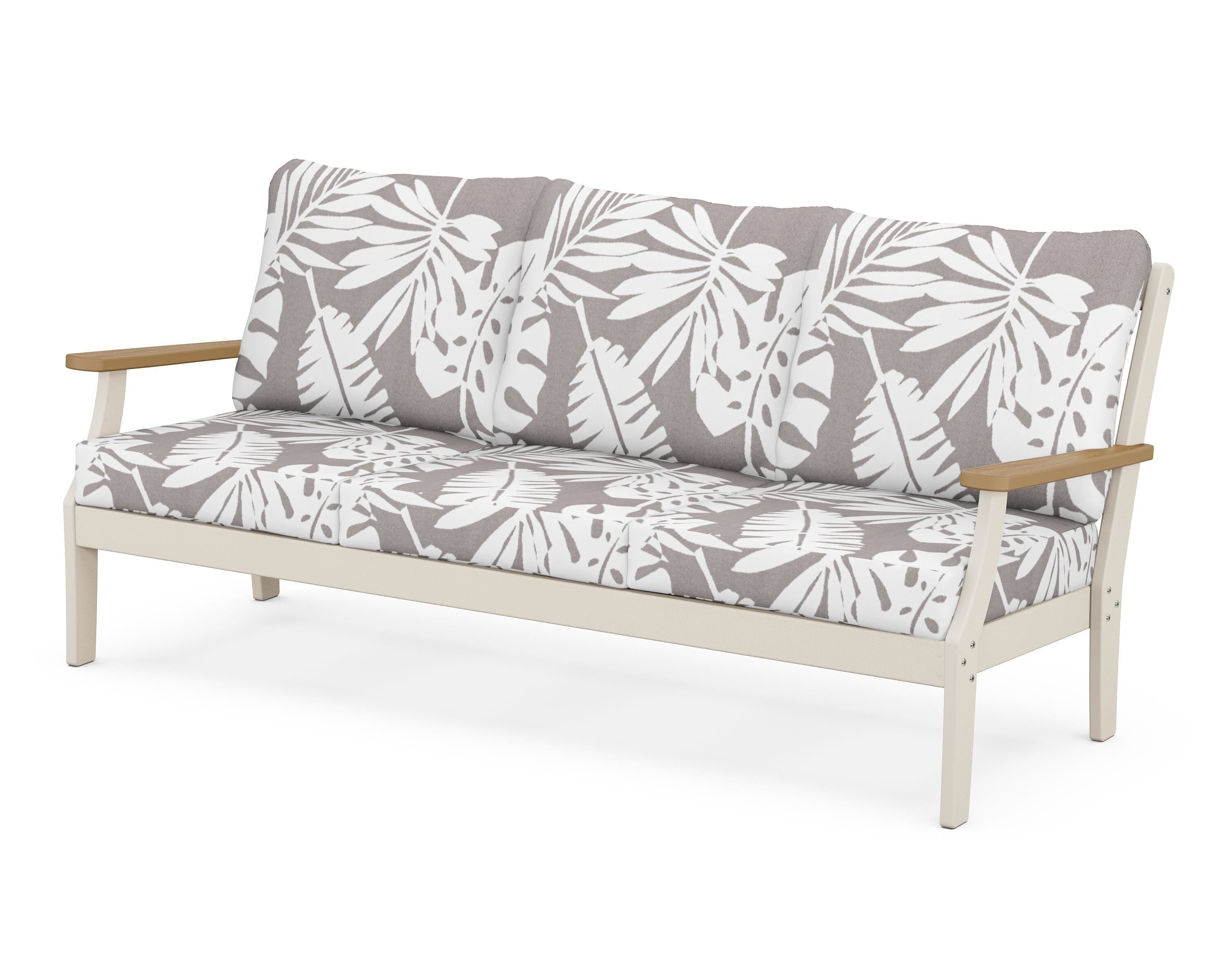 POLYWOOD® Braxton Deep Seating Sofa in Sand / Natural / Leaf Grey Mist