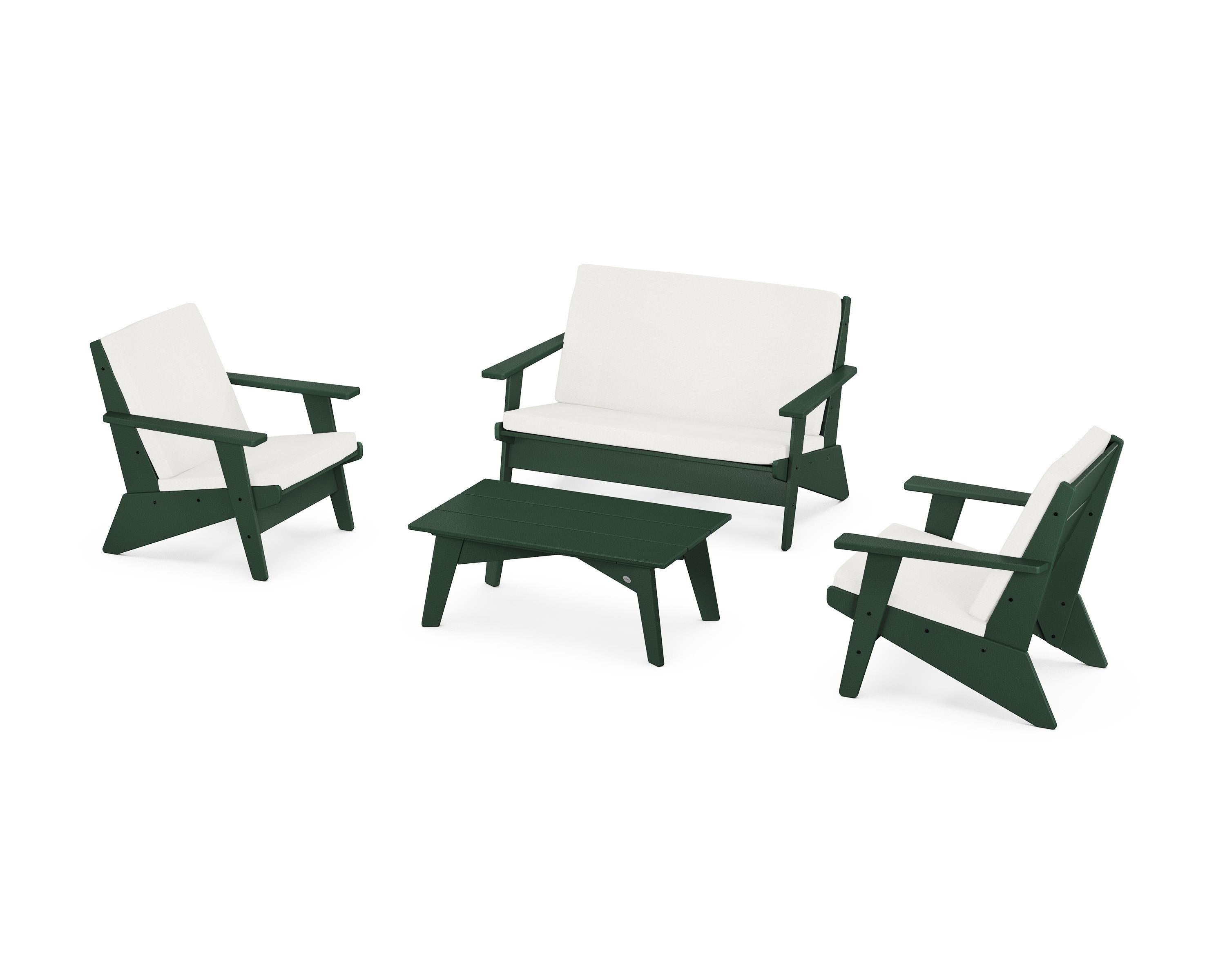 POLYWOOD® Riviera Modern Lounge 4-Piece Set in Green / Natural Linen