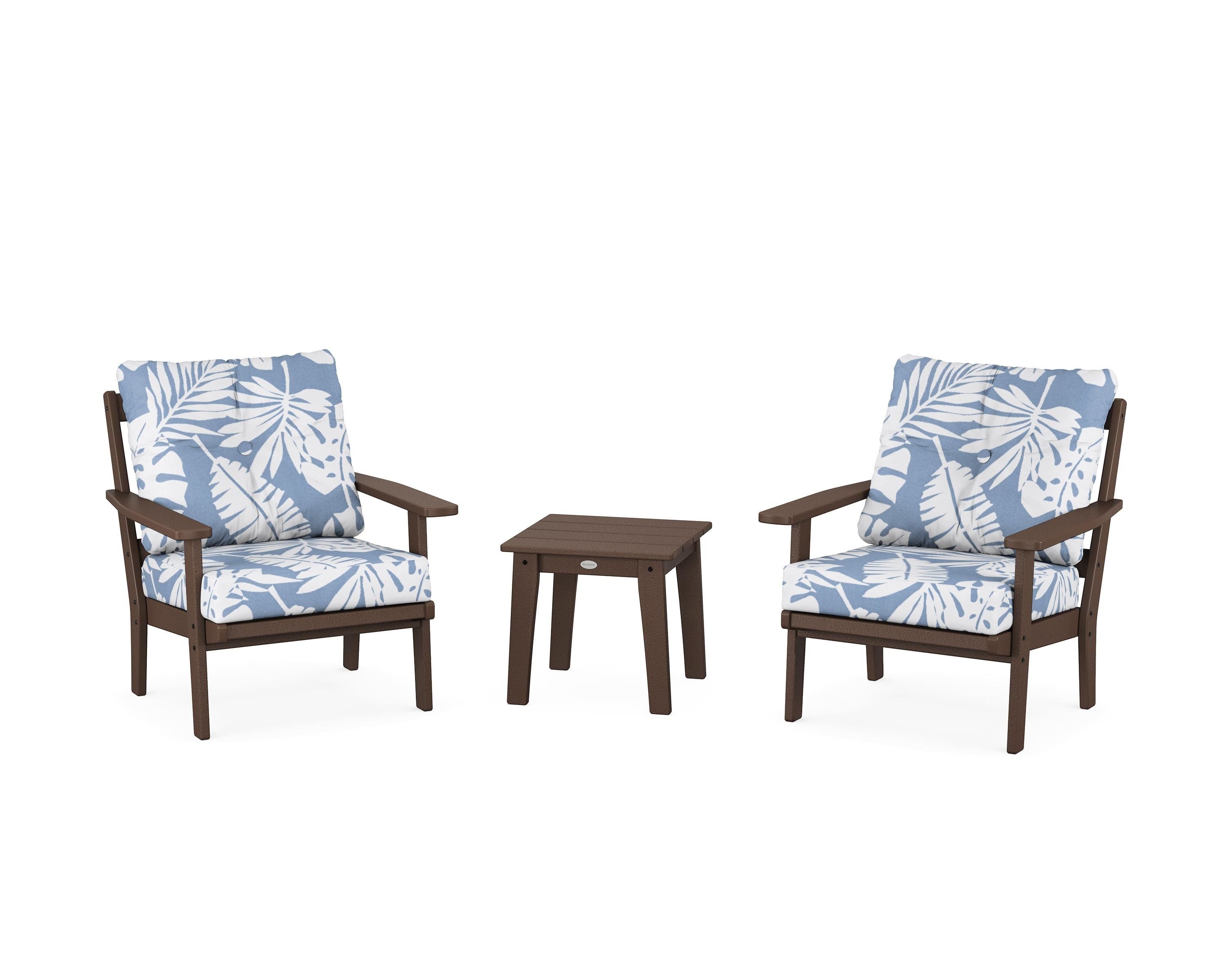 POLYWOOD® Prairie 3-Piece Deep Seating Set in Mahogany / Leaf Sky Blue