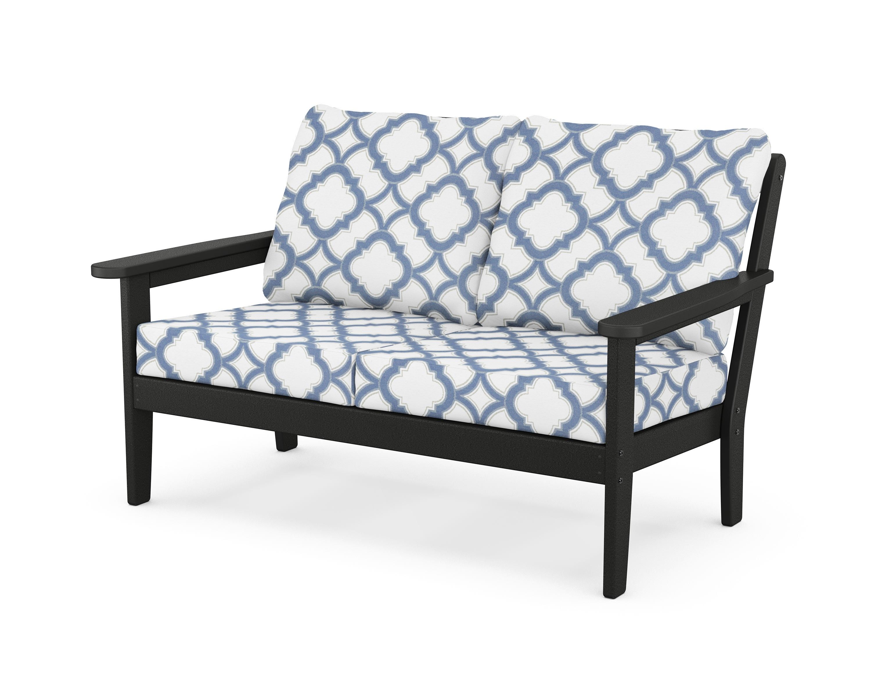 Country Living Cottage Deep Seating Loveseat in Black / Trellis Sky Blue