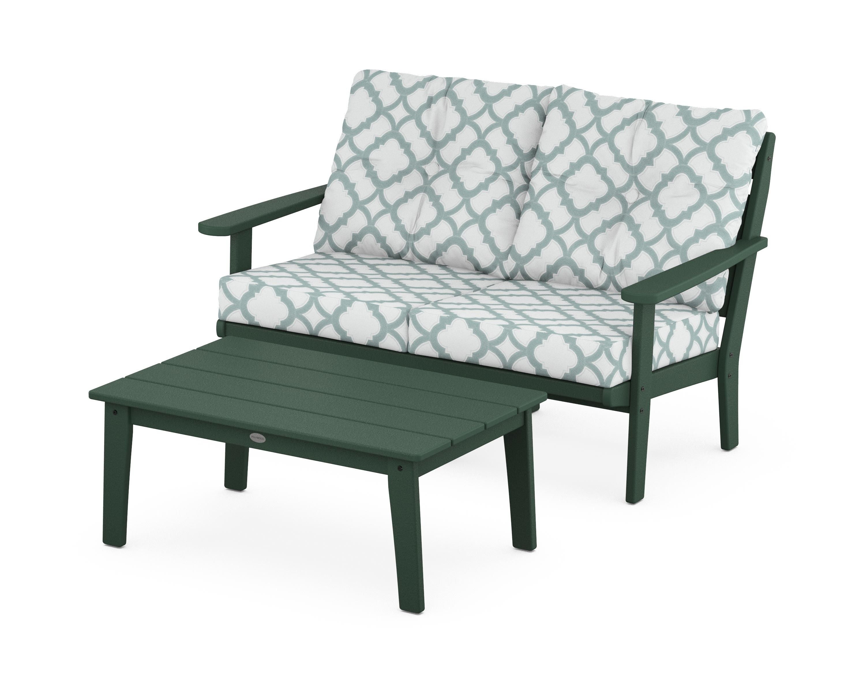 POLYWOOD® Lakeside 2-Piece Lounge Loveseat Set in Green / Trellis Glacier Spa