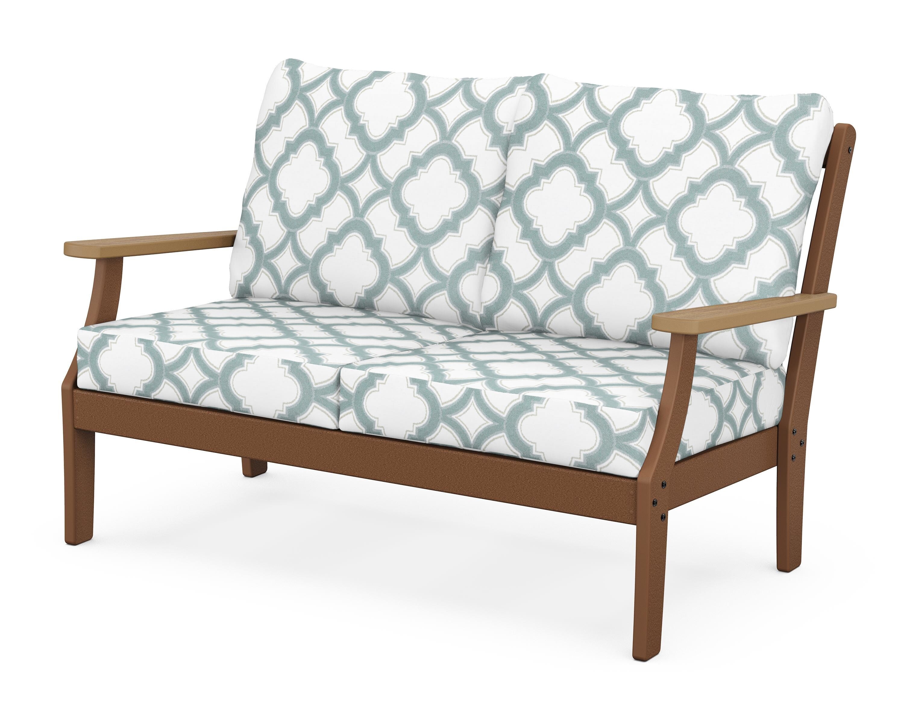 POLYWOOD® Braxton Deep Seating Loveseat in Teak / Natural / Trellis Glacier Spa