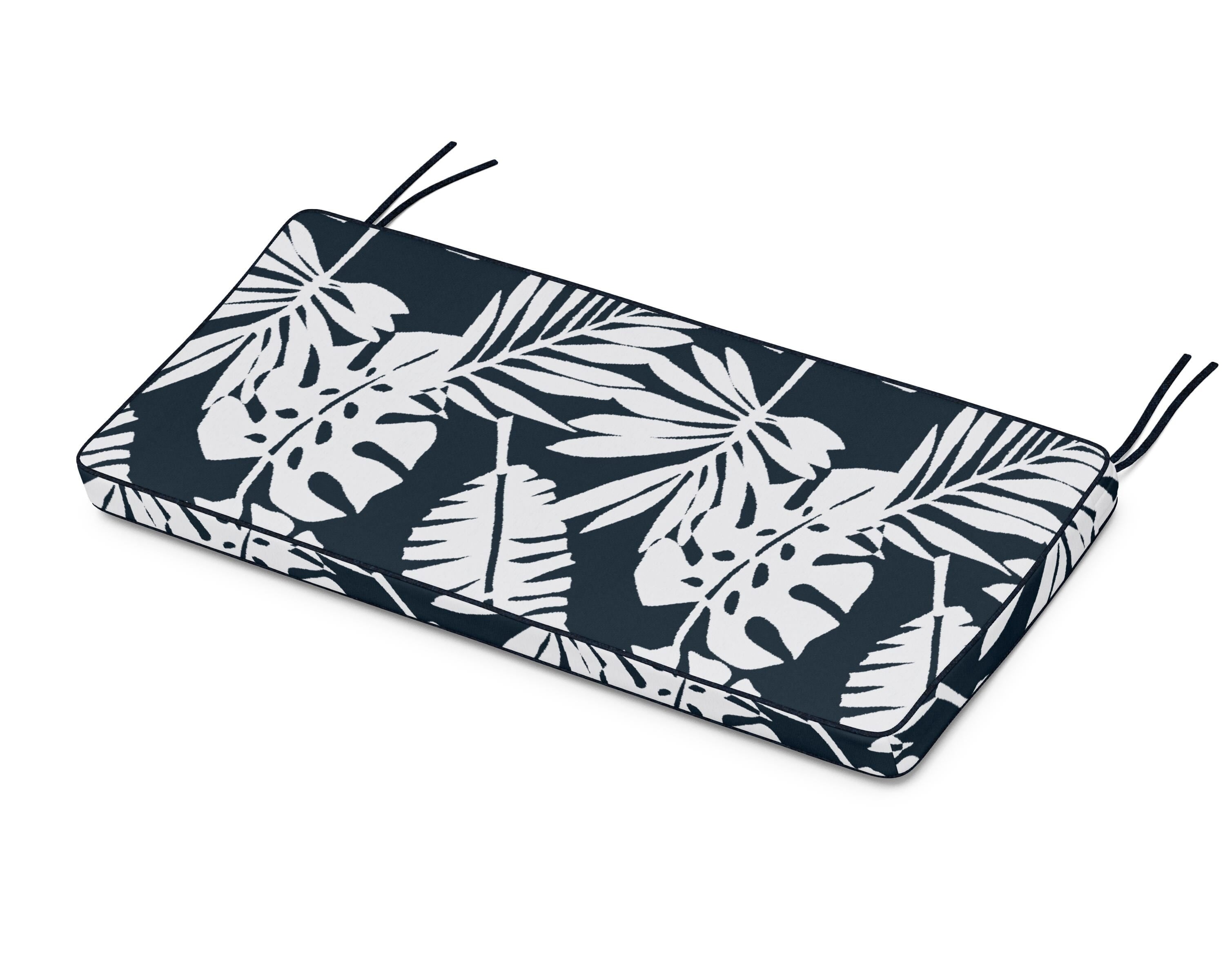 Martha Stewart by POLYWOOD® Chinoiserie Bench Seat Cushion in Leaf Marine Indigo