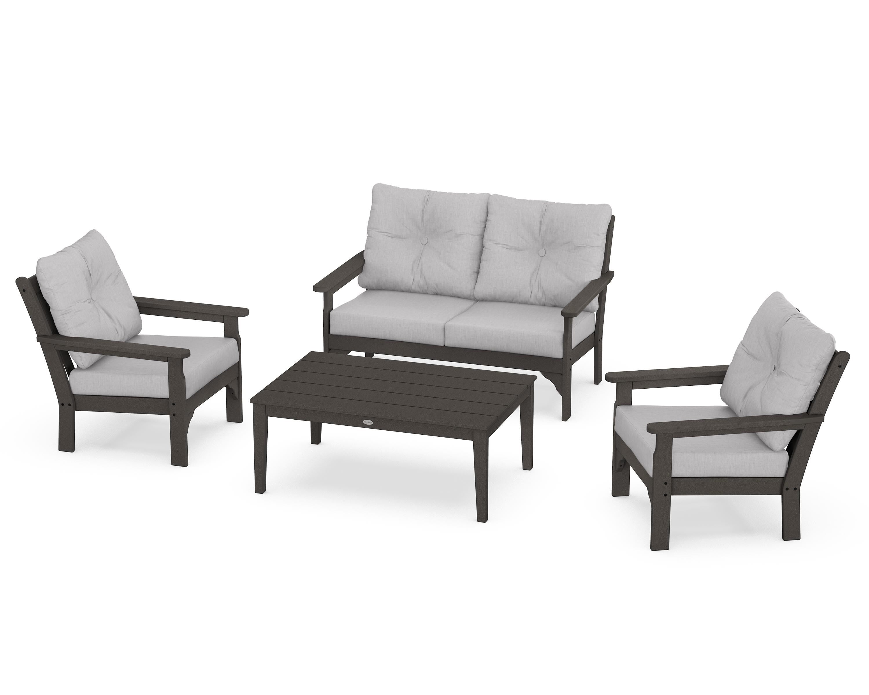 POLYWOOD® Vineyard 4-Piece Deep Seating Set in Vintage Coffee / Granite