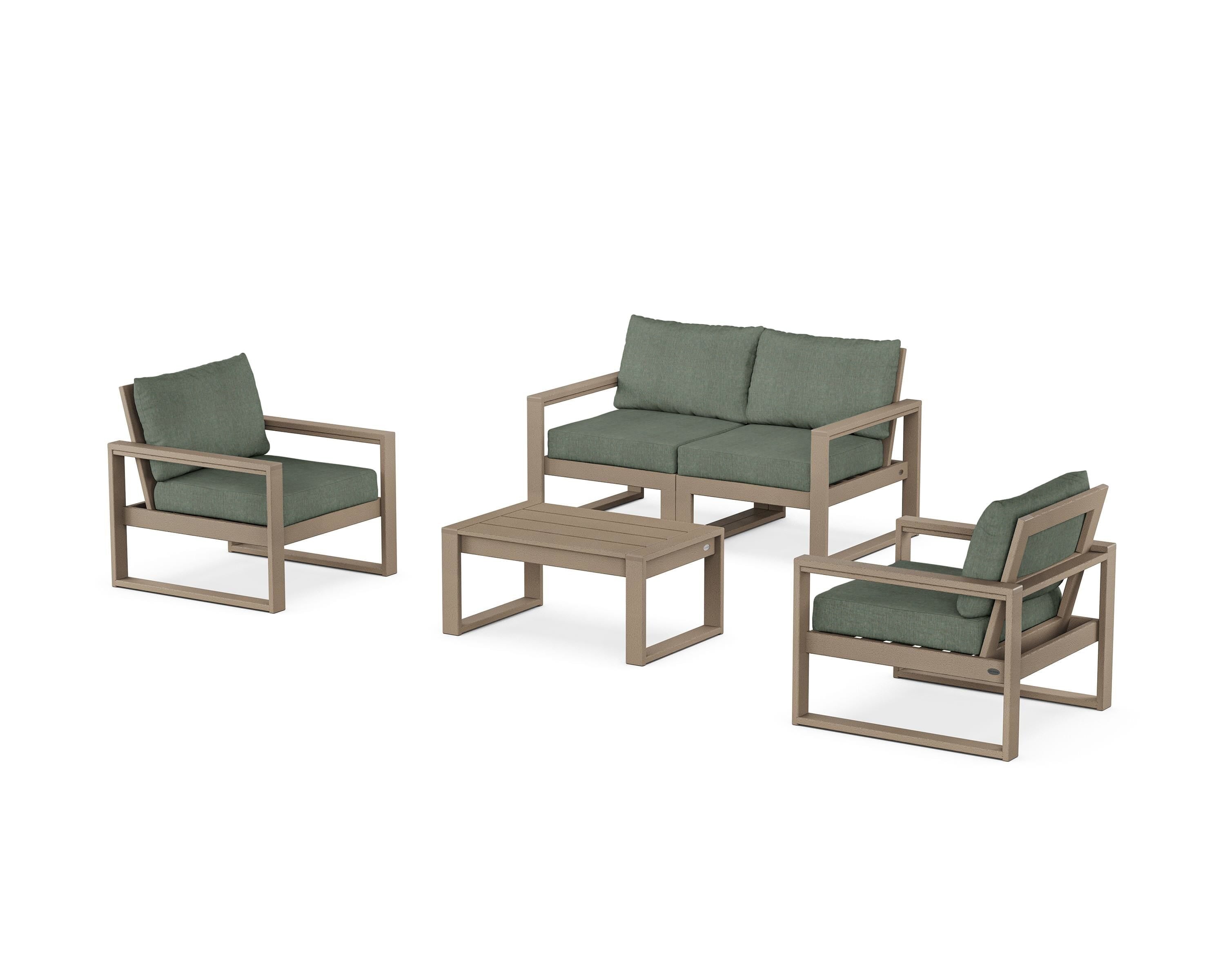 POLYWOOD® EDGE Sectional 4-Piece Deep Seating Set with Loveseat in Vintage Sahara / Cast Sage