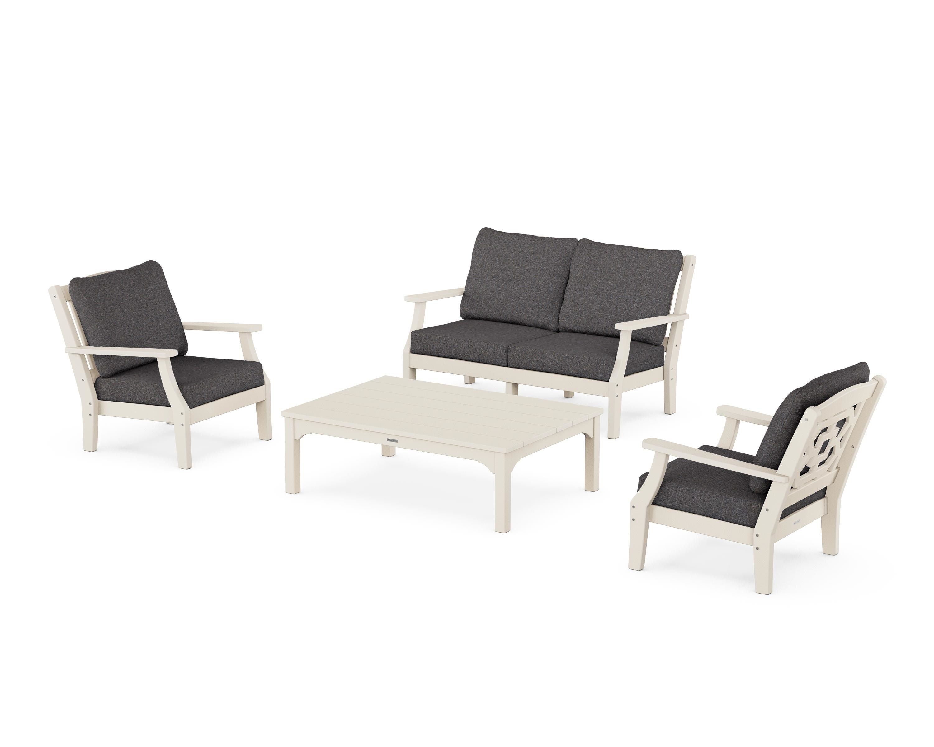 Martha Stewart by POLYWOOD® Chinoiserie 4-Piece Deep Seating Set with Loveseat in Sand / Ash Charcoal