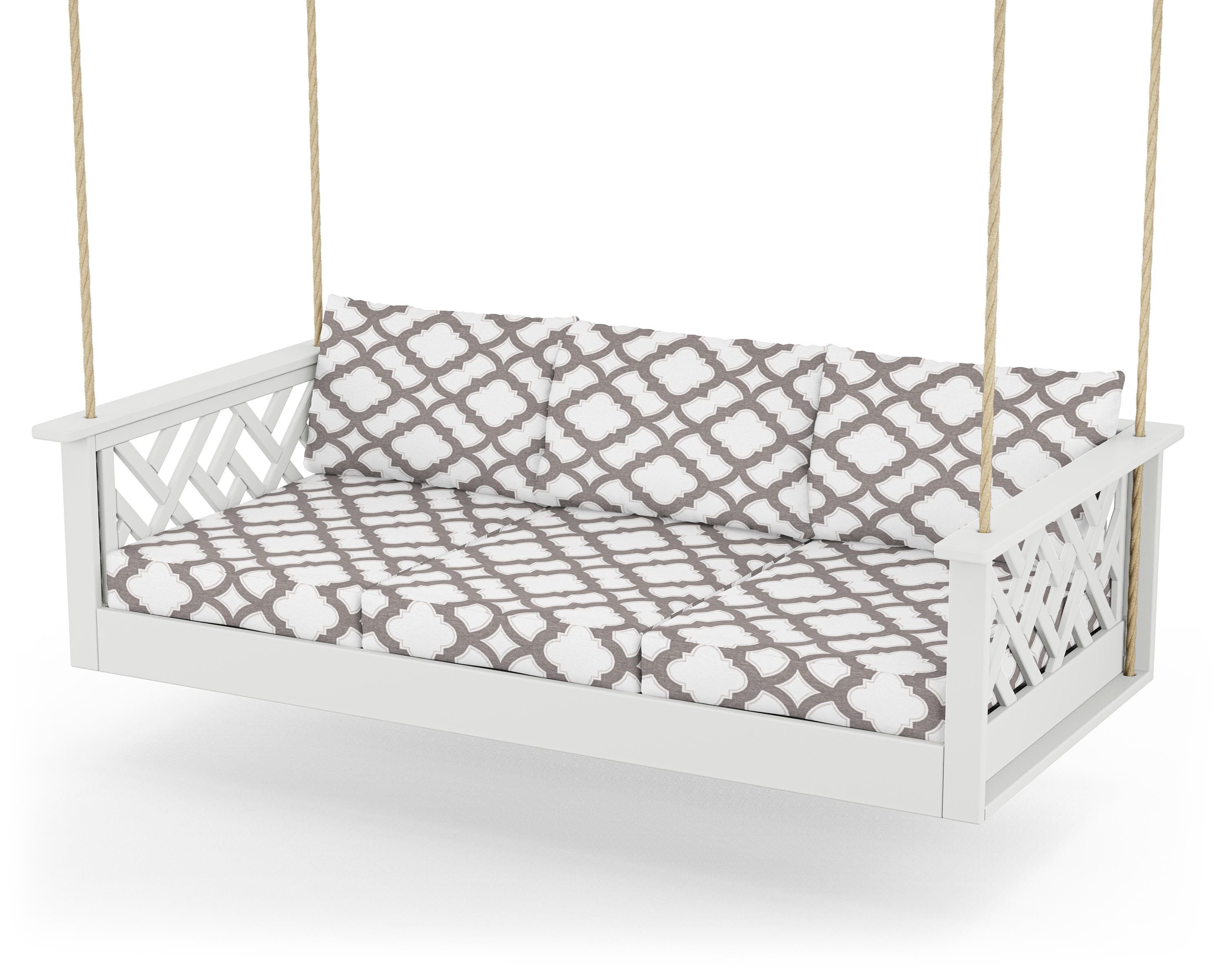 POLYWOOD® Chippendale Daybed Swing in White / Trellis Grey Mist