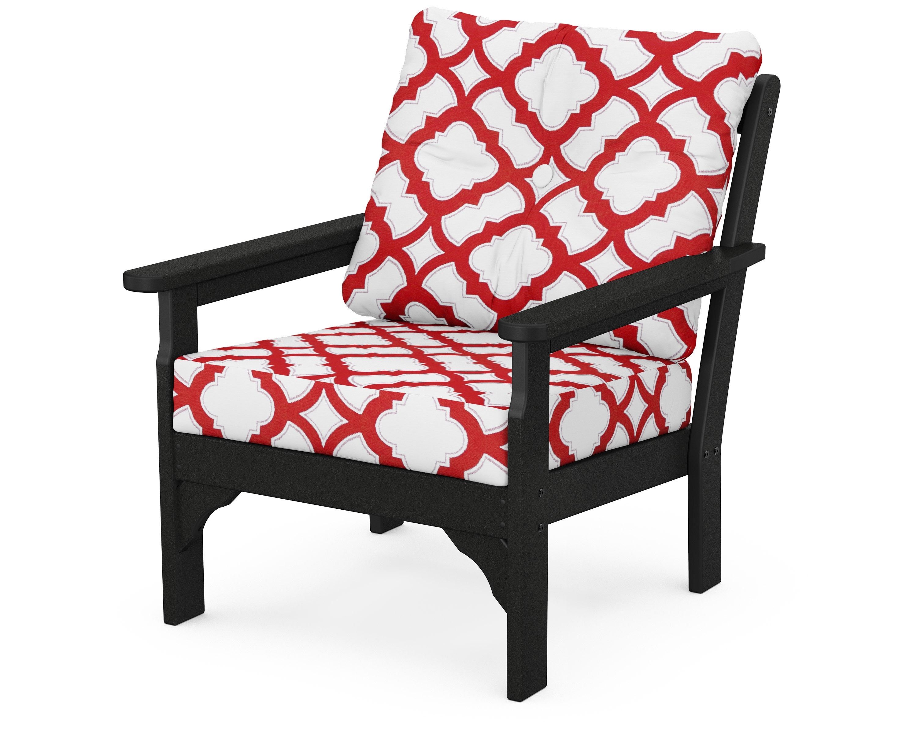POLYWOOD® Vineyard Deep Seating Chair in Black / Trellis Crimson
