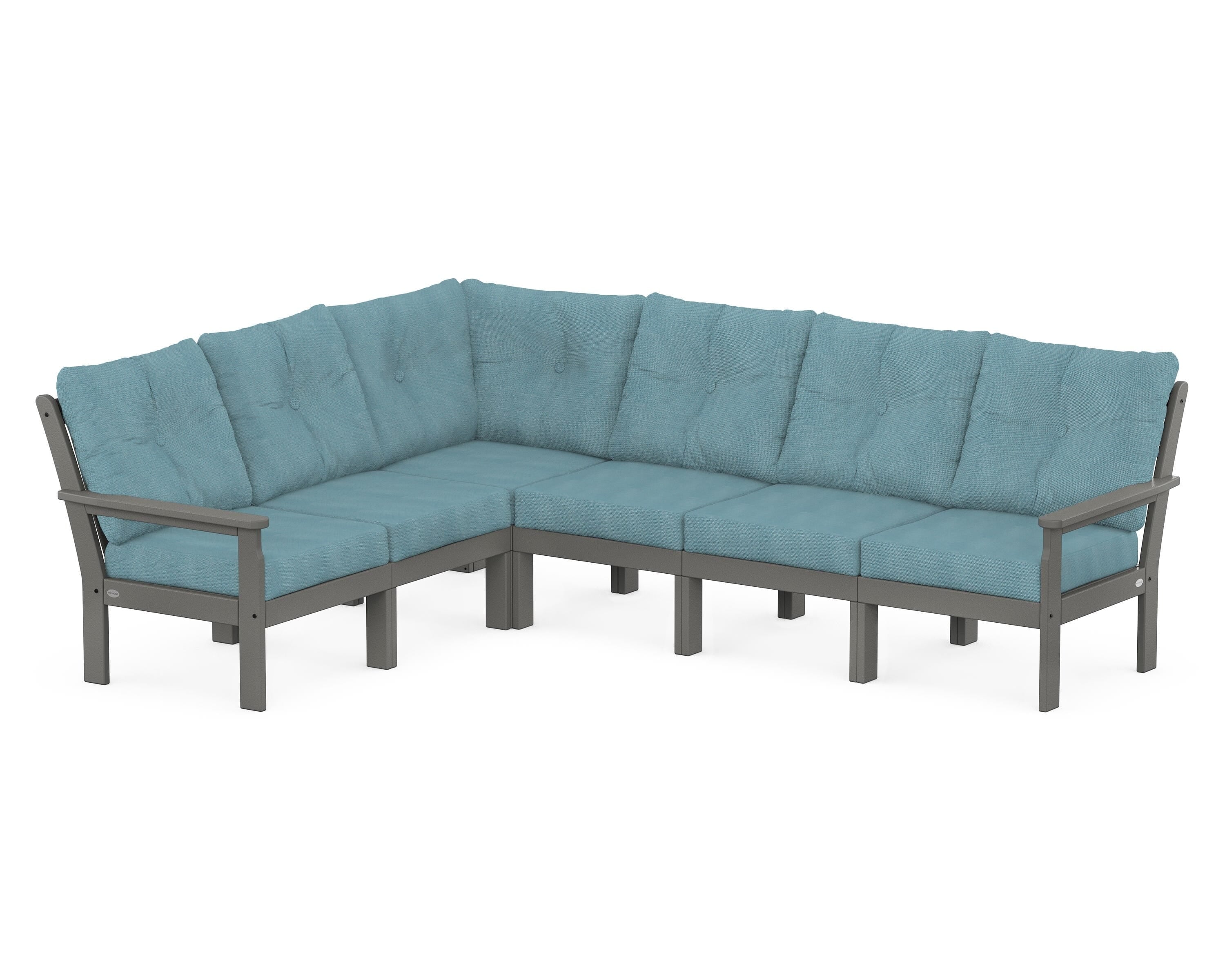 POLYWOOD® Vineyard 6-Piece Sectional in Slate Grey / Lattice Sky Blue