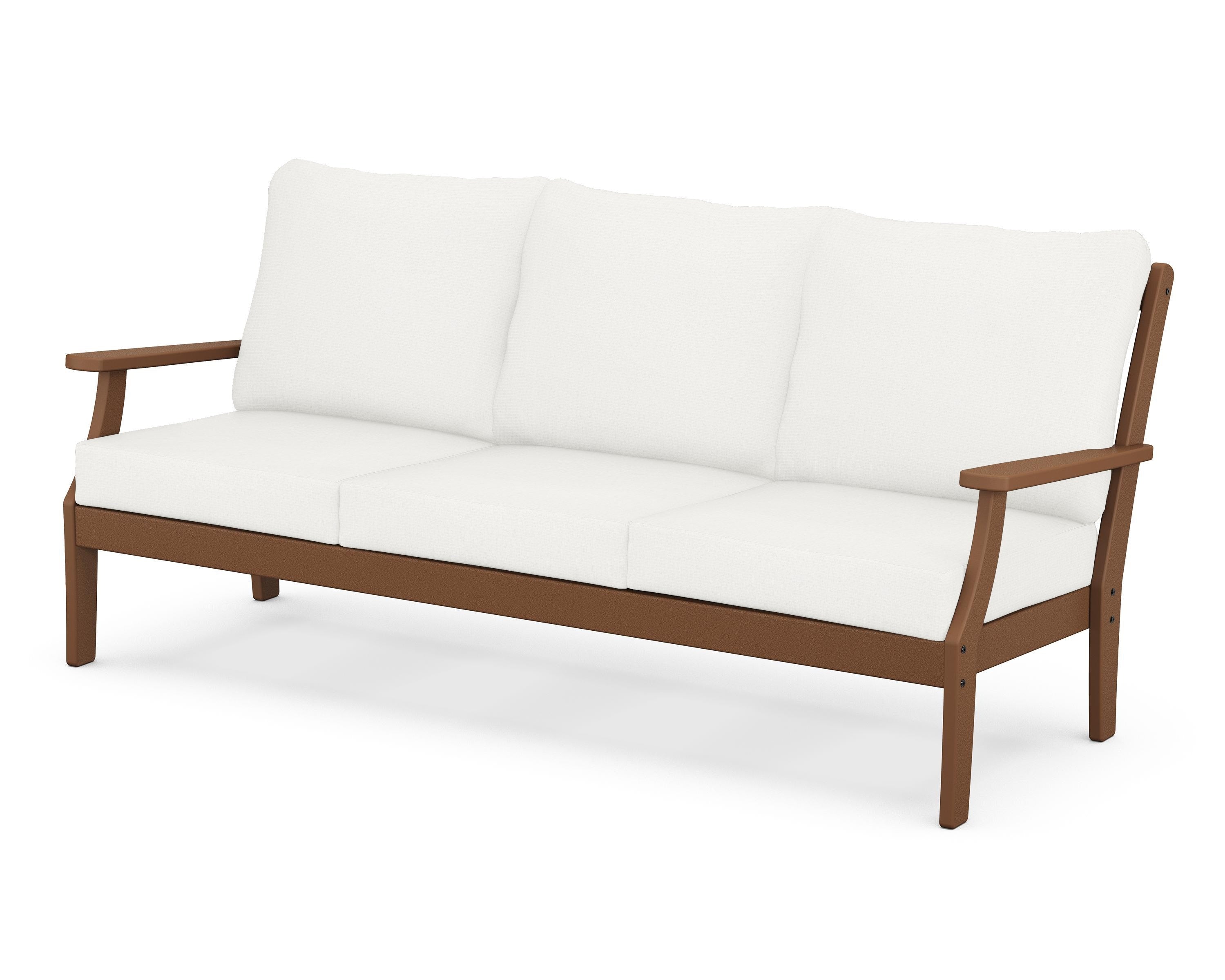 POLYWOOD® Braxton Deep Seating Sofa in Teak / Natural Linen