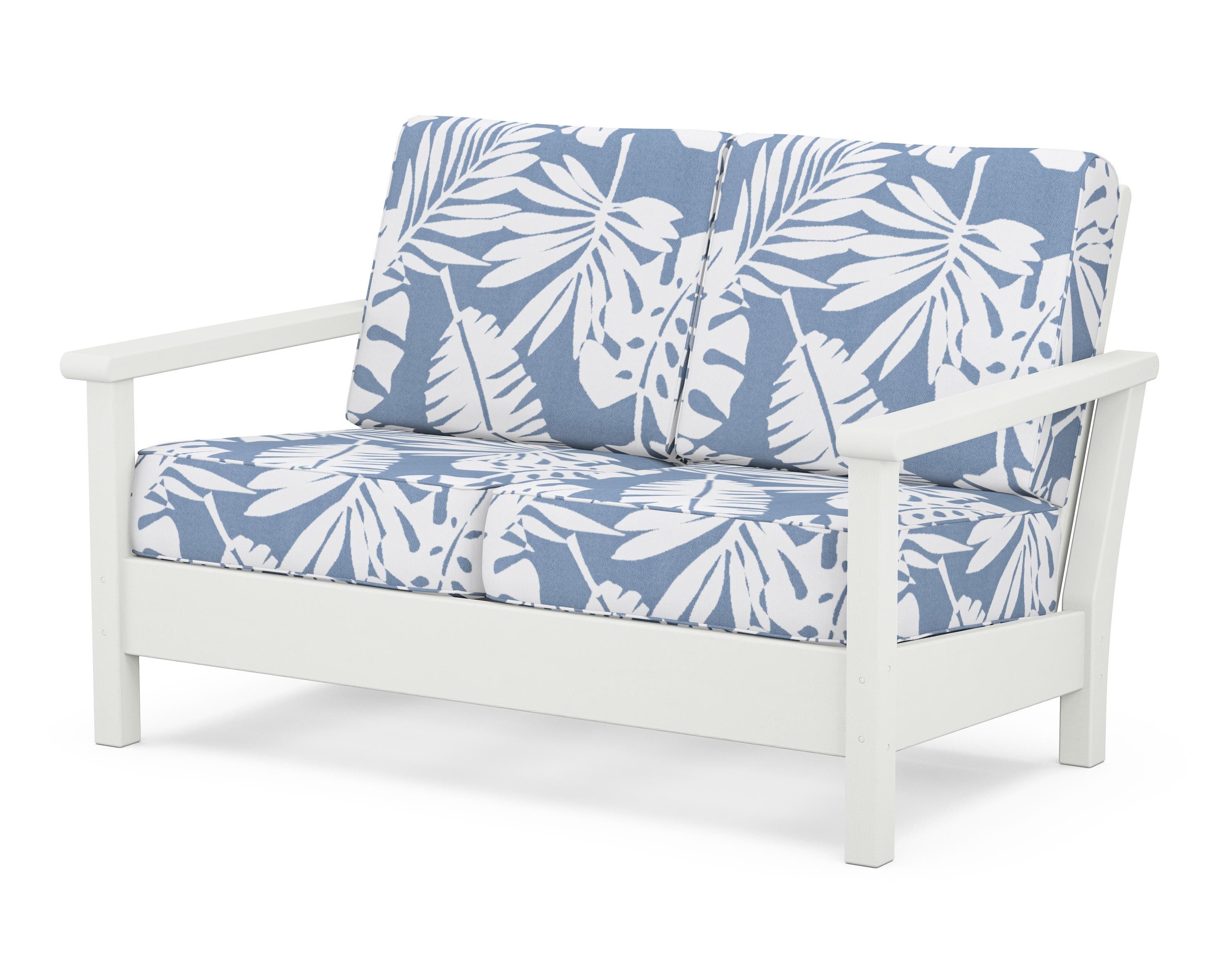 POLYWOOD® Harbour Deep Seating Loveseat in Vintage White / Leaf Sky Blue