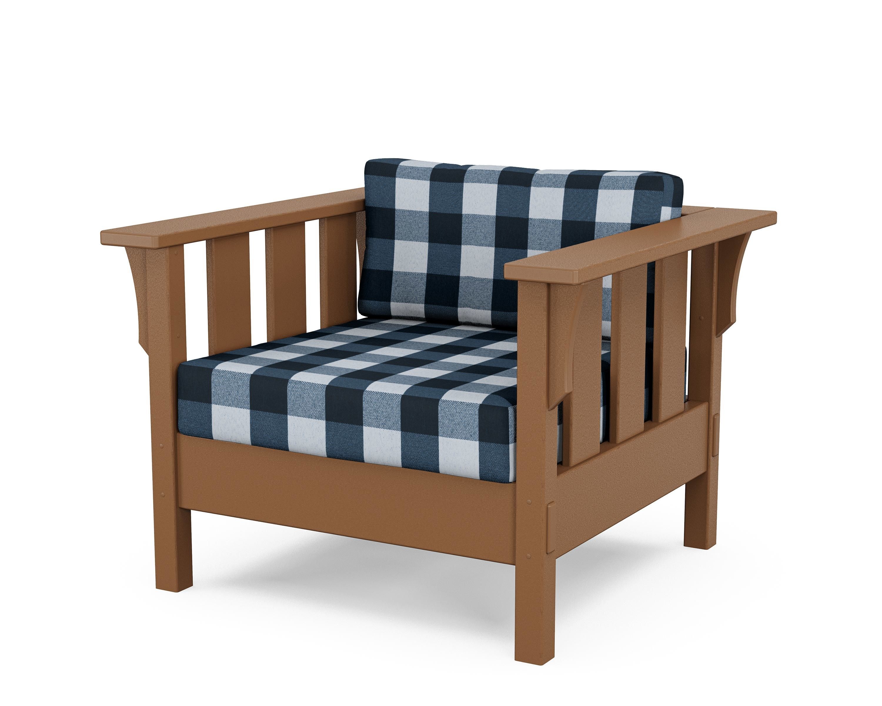 Martha Stewart by POLYWOOD® Acadia Deep Seating Chair in Teak / Buffalo Plaid Marine Indigo