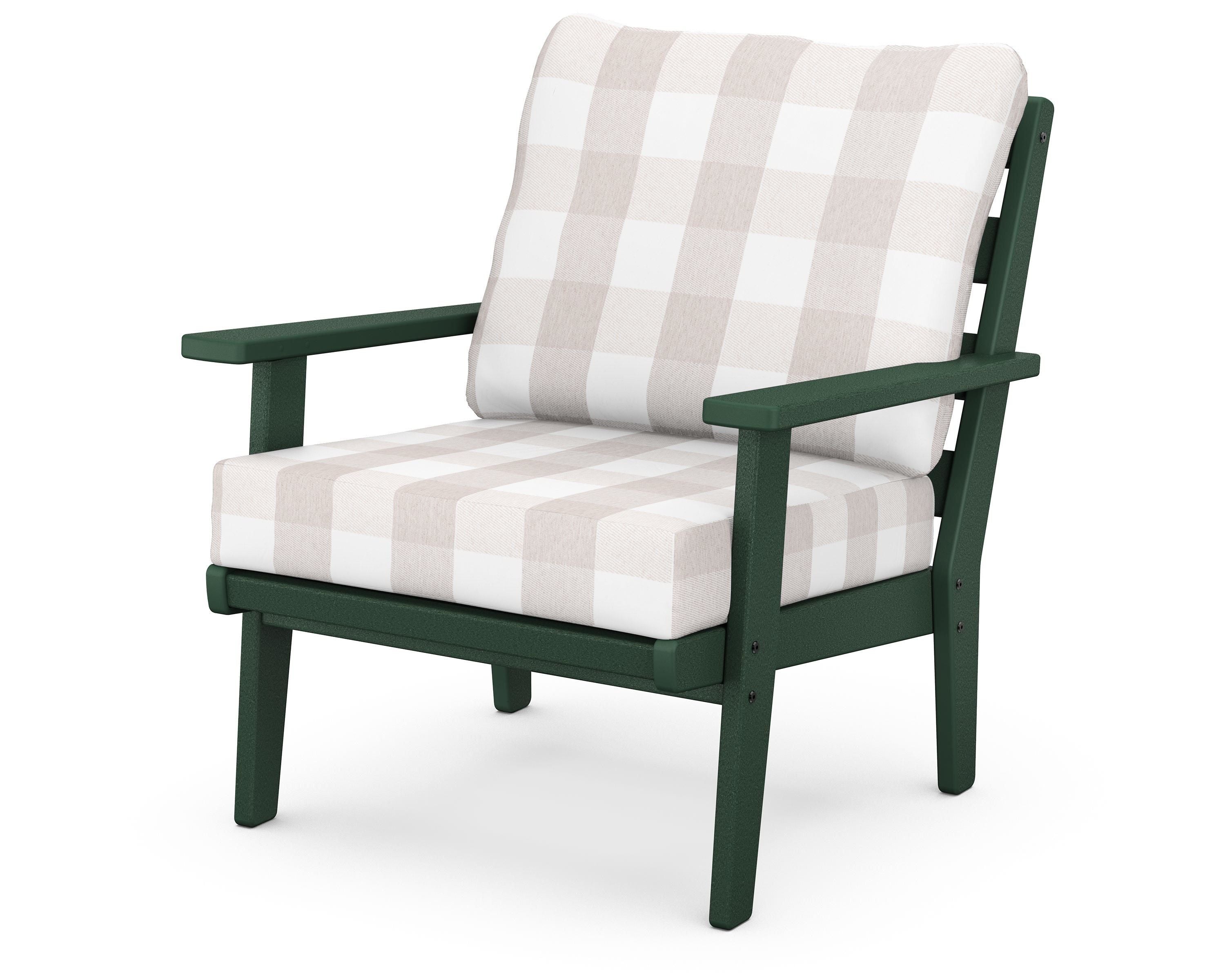 POLYWOOD® Grant Park Deep Seating Chair in Green / Buffalo Plaid Dune Burlap