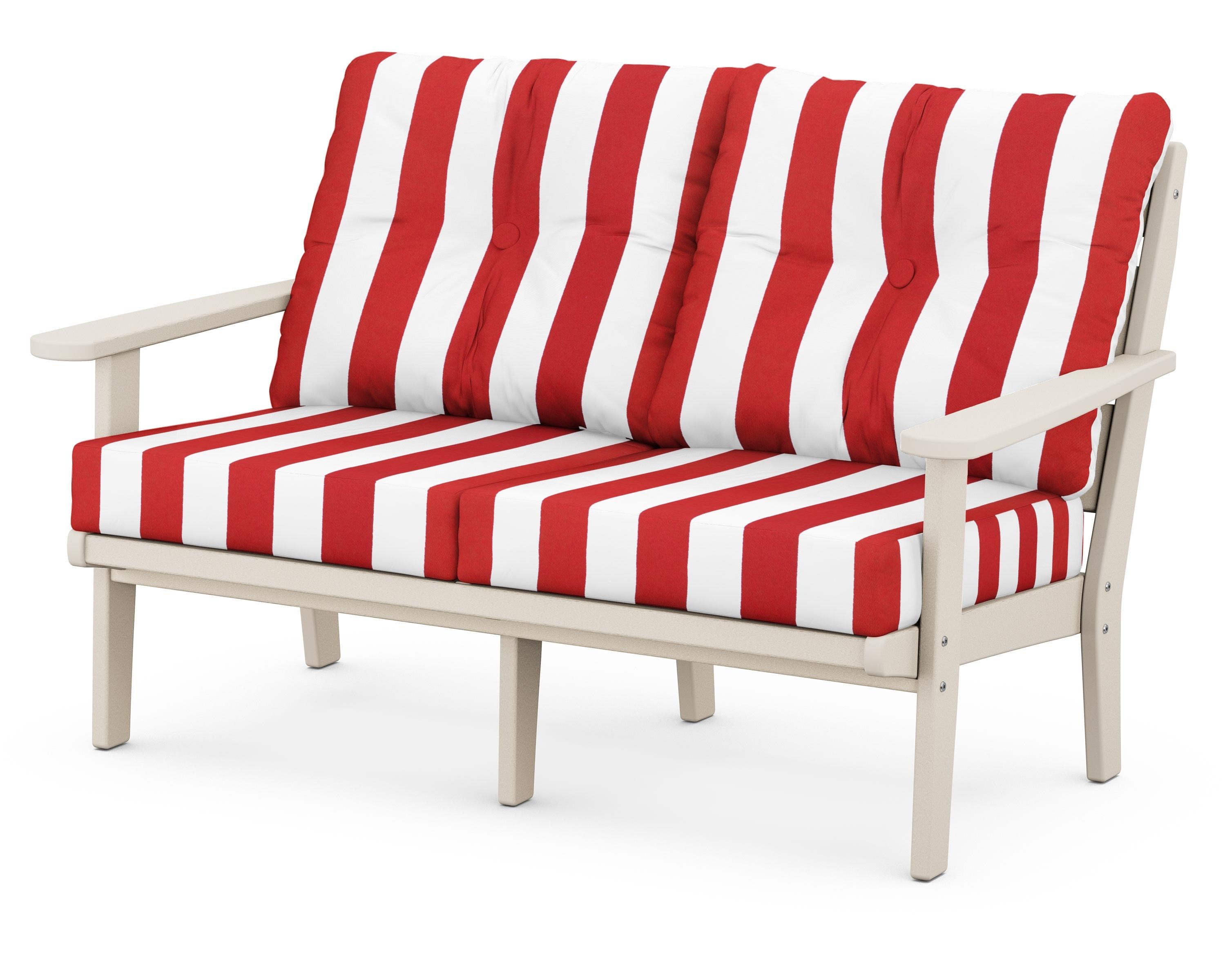 POLYWOOD® Lakeside Deep Seating Loveseat in Sand / Cabana Stripe Crimson