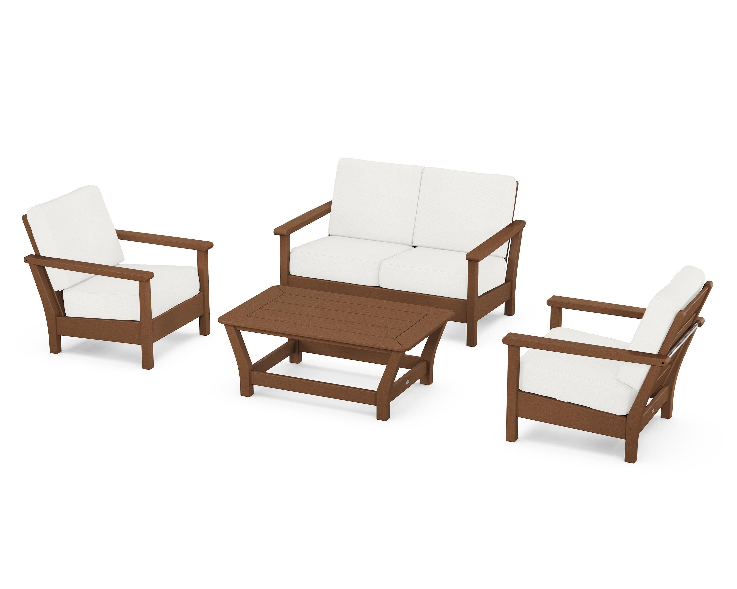 POLYWOOD® Harbour 4-Piece Deep Seating Set in Teak / Natural Linen