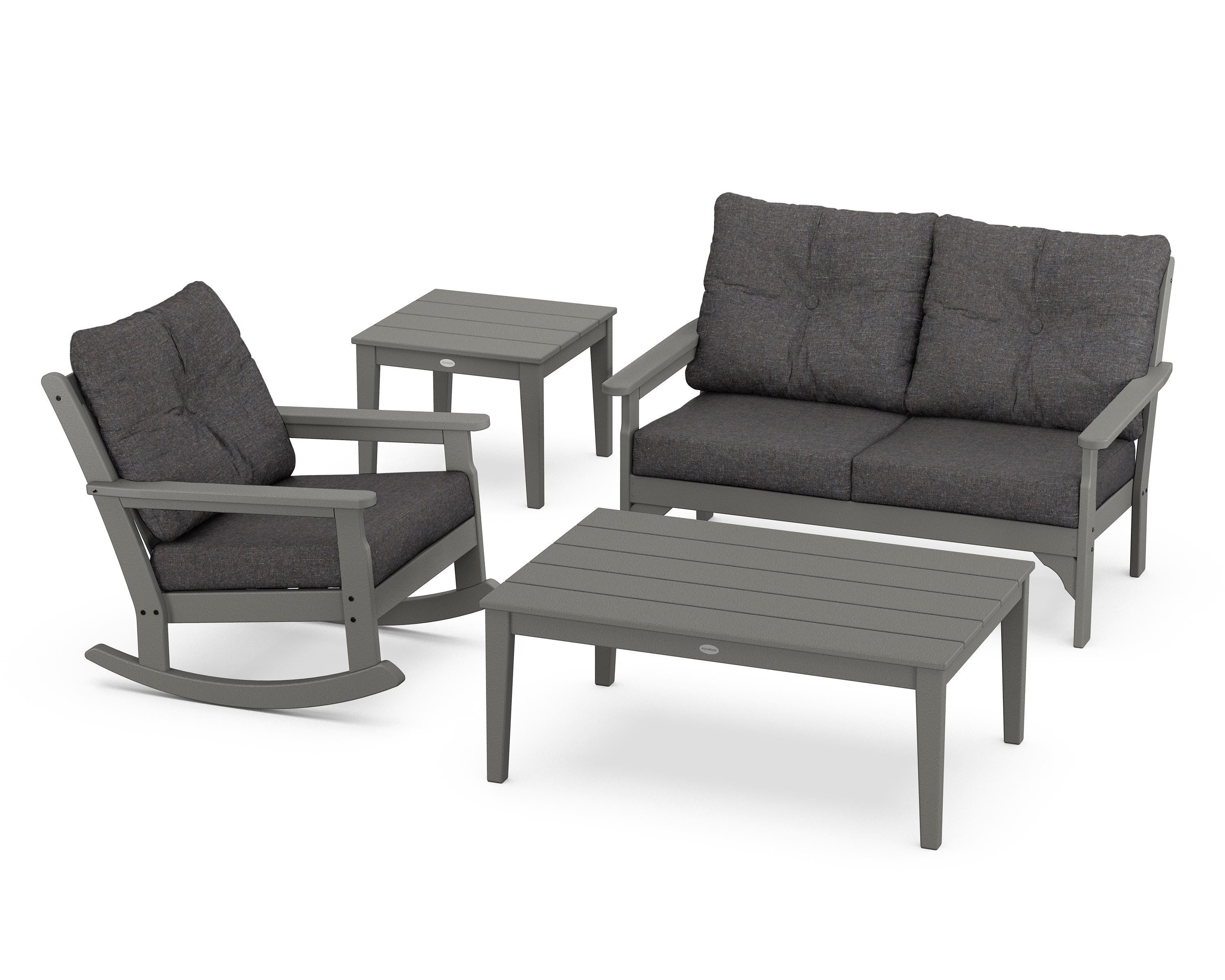 POLYWOOD® Vineyard 4-Piece Deep Seating Rocker Set in Slate Grey / Ash Charcoal