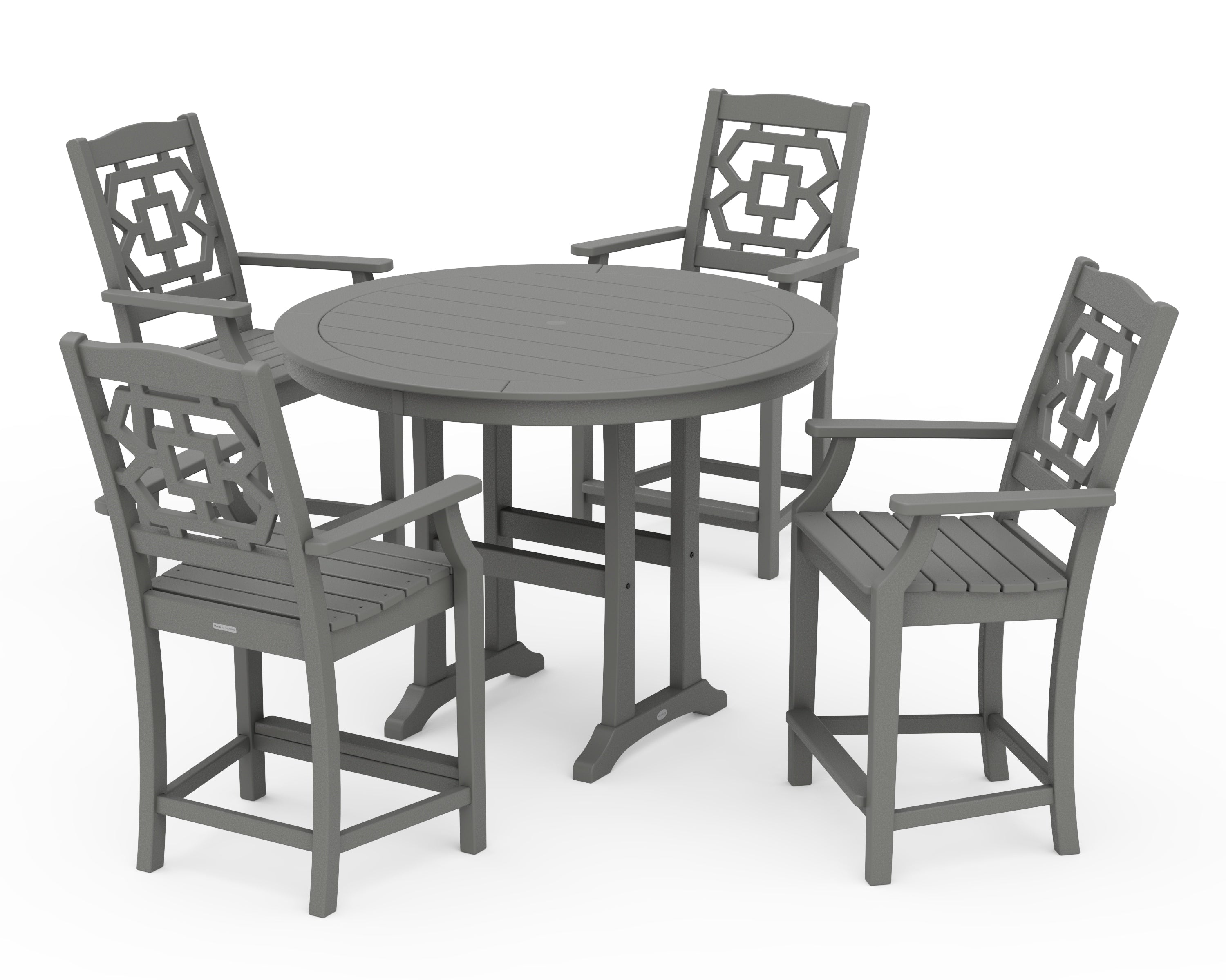 Martha Stewart by POLYWOOD® Chinoiserie 5-Piece Round Counter Set in Slate Grey