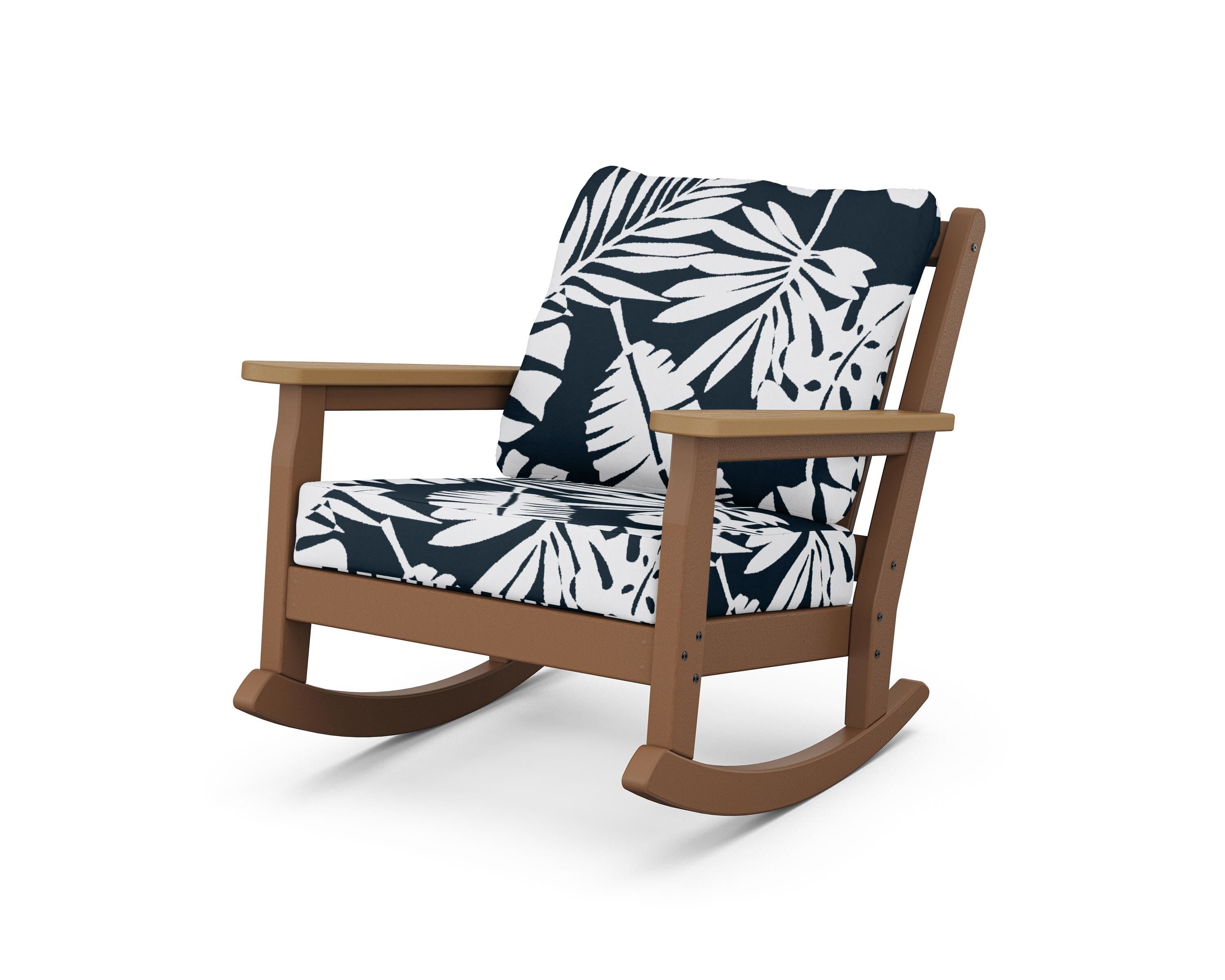 POLYWOOD® Chippendale Deep Seating Rocking Chair in Teak / Natural / Leaf Marine Indigo
