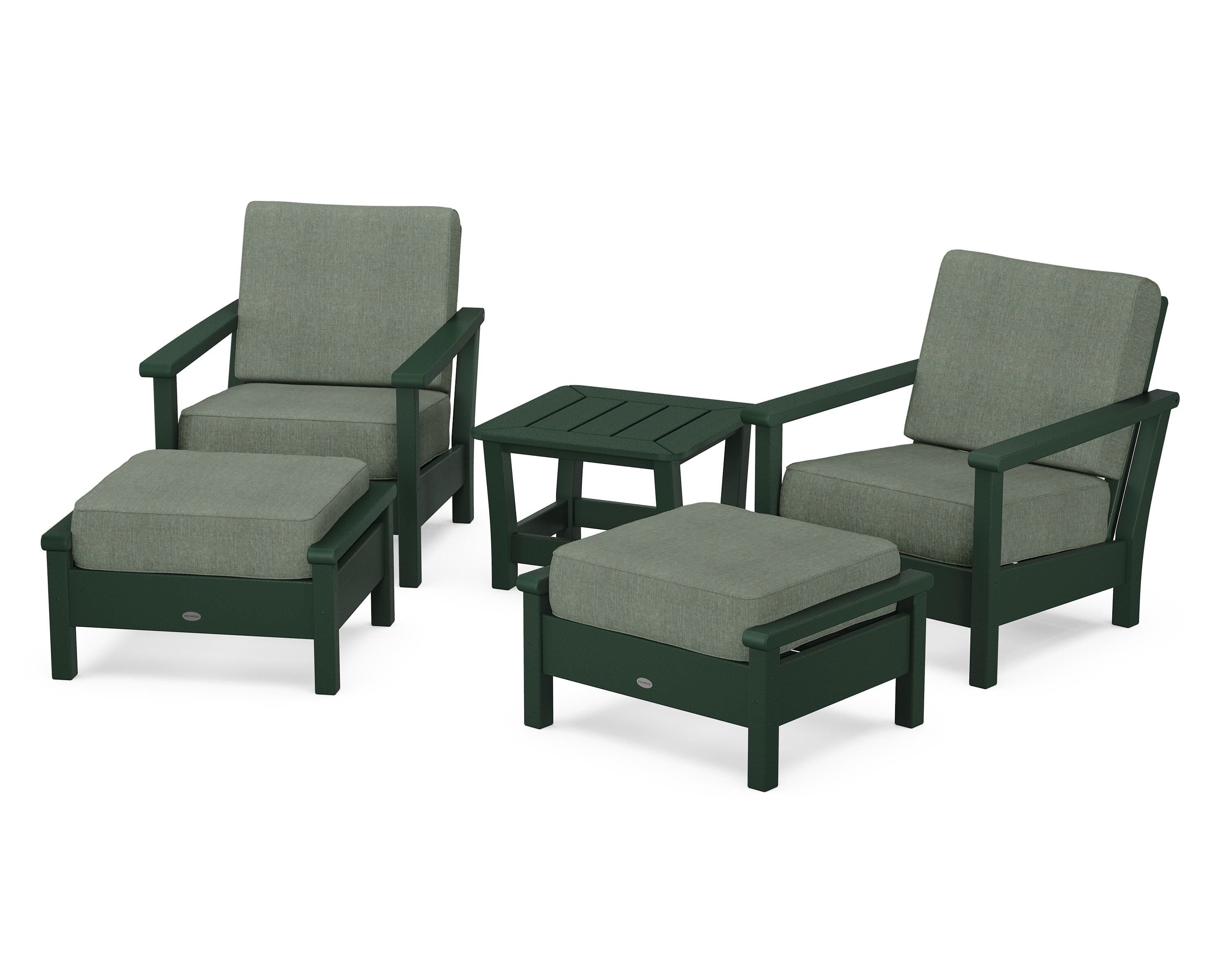 POLYWOOD® Harbour 5-Piece Deep Seating Chair Set in Green / Cast Sage