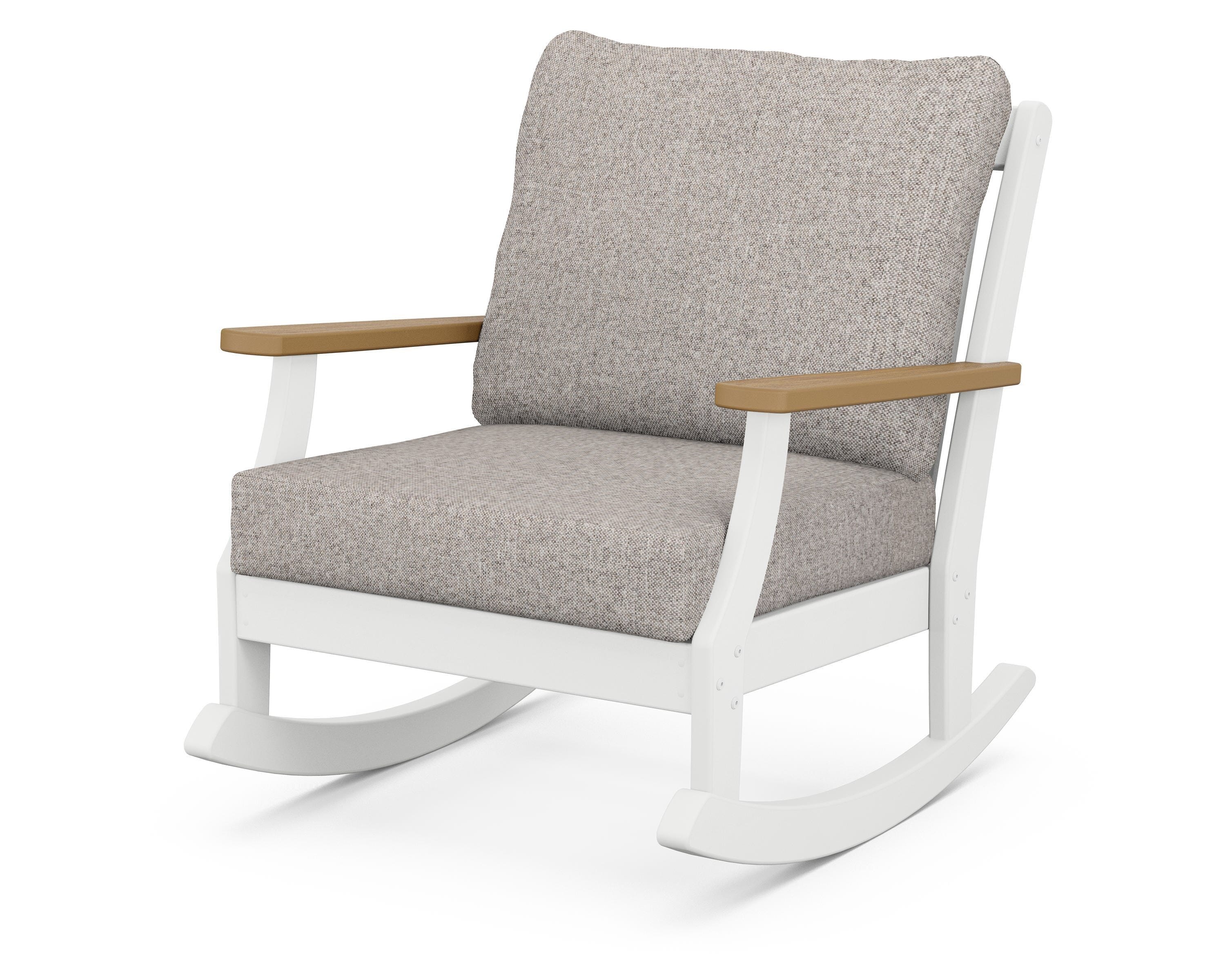 POLYWOOD® Braxton Deep Seating Rocking Chair in White / Natural / Weathered Tweed