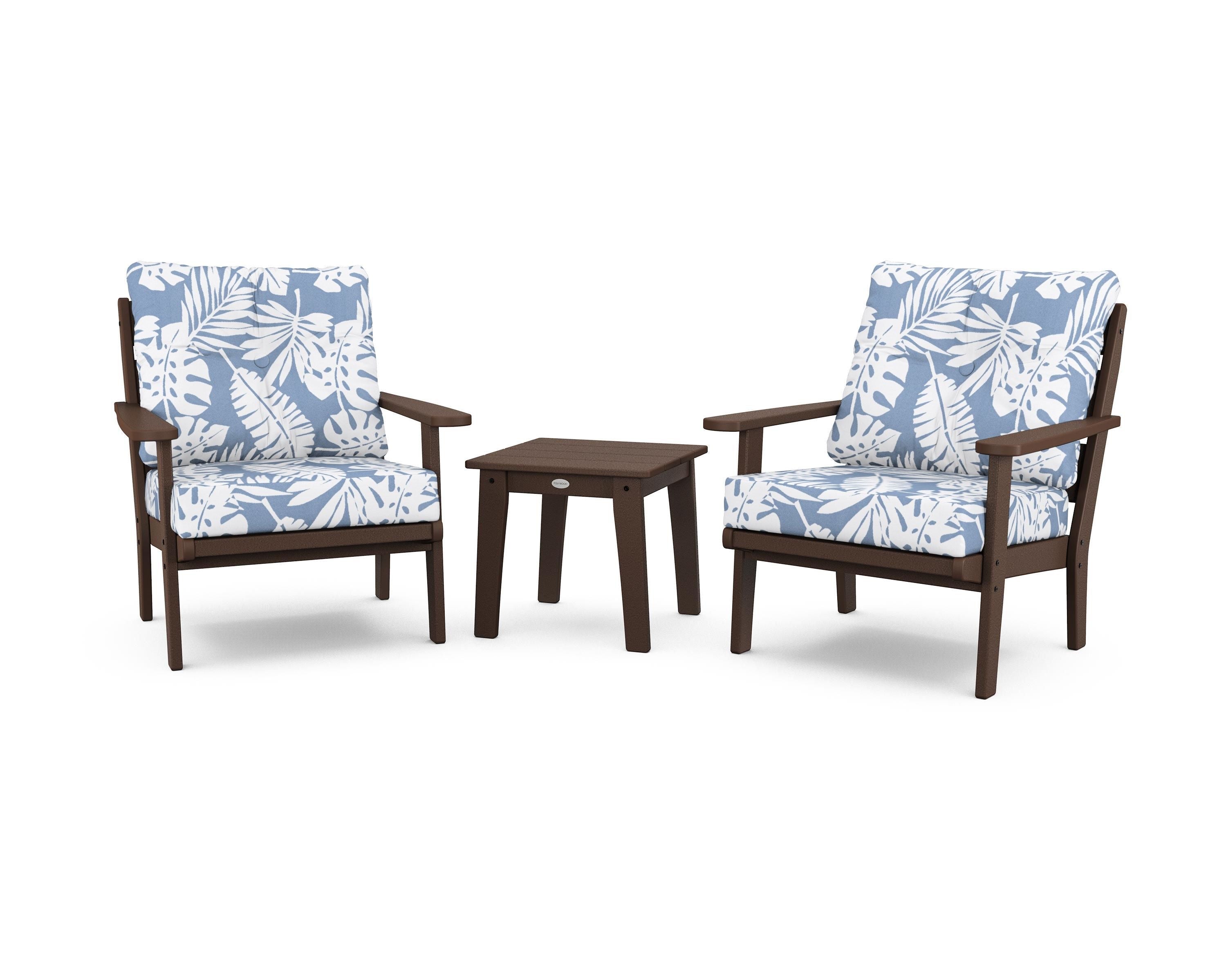 POLYWOOD® Lakeside 3-Piece Deep Seating Chair Set in Mahogany / Leaf Sky Blue