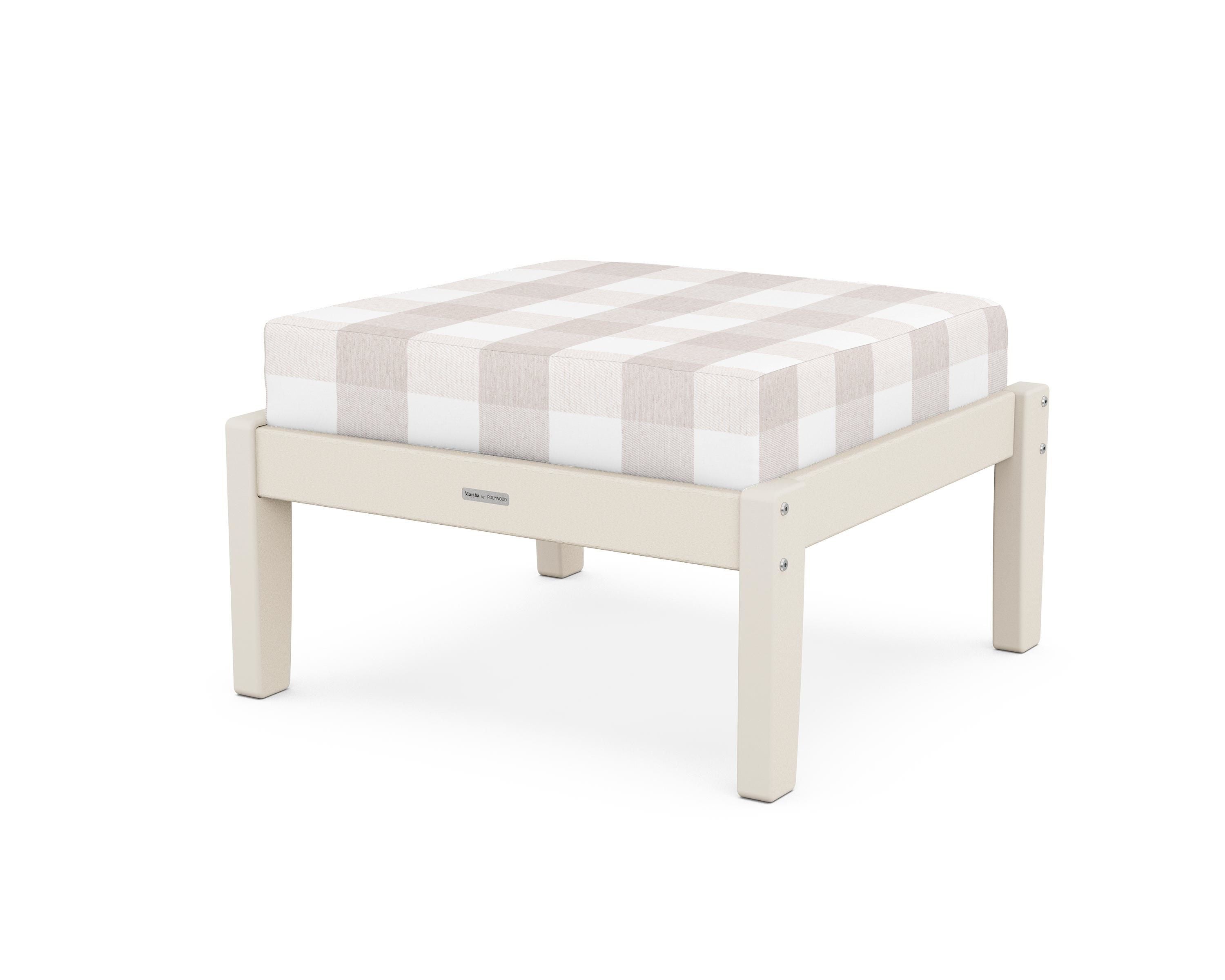 Martha Stewart by POLYWOOD® Chinoiserie Deep Seating Ottoman in Sand / Buffalo Plaid Dune Burlap