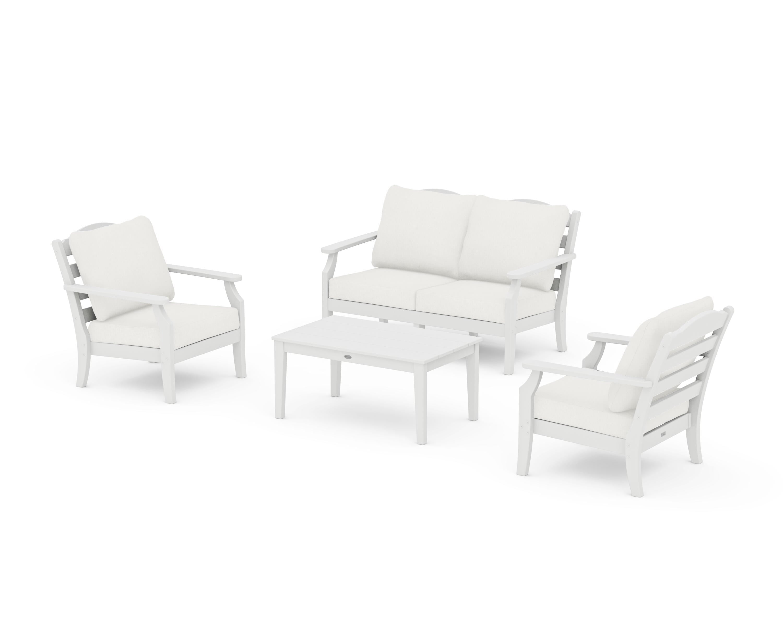 Draper James™ by POLYWOOD® Savannah 4-Piece Deep Seating Set with Loveseat in White / Natural Linen