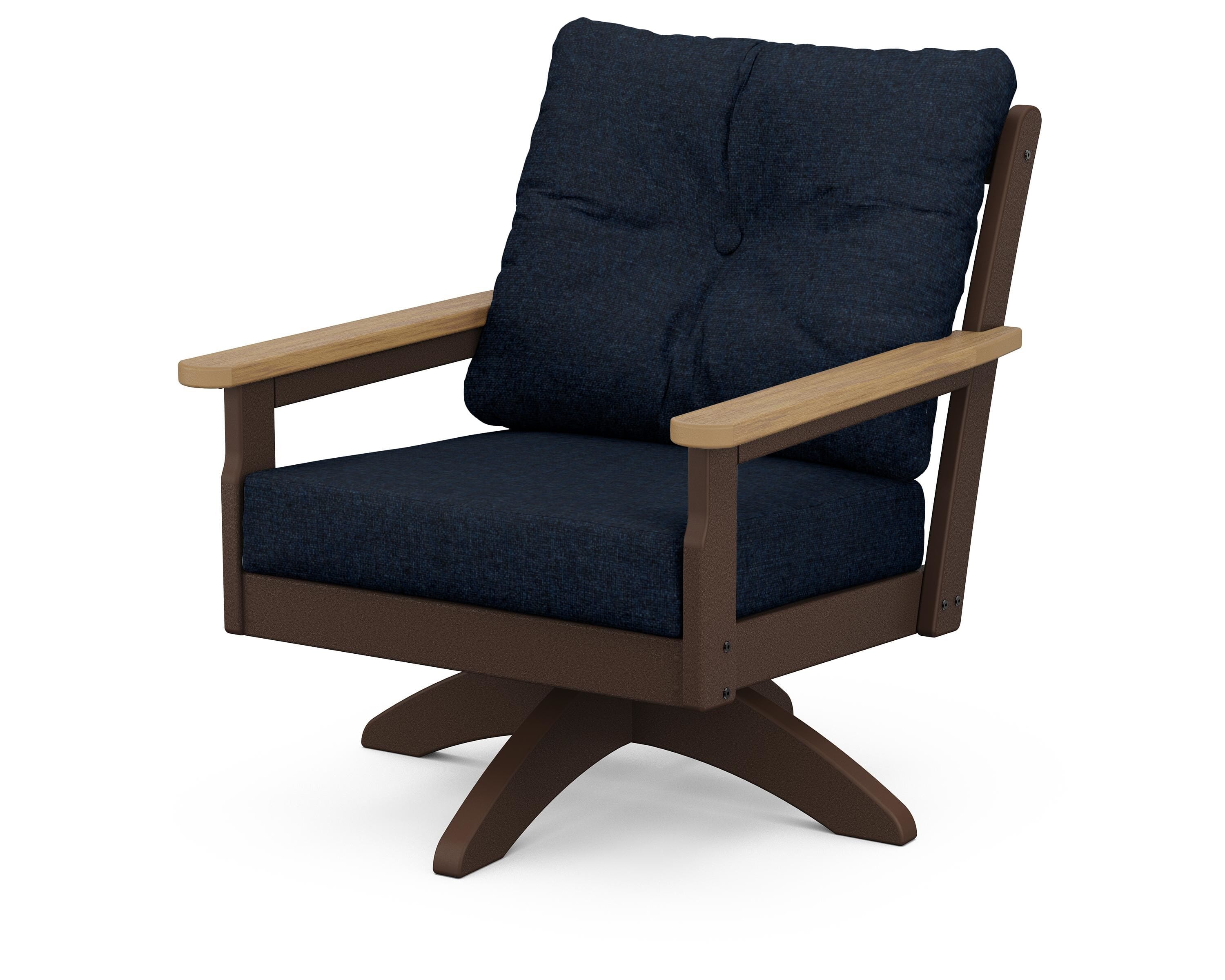 POLYWOOD® Vineyard Deep Seating Swivel Chair in Mahogany / Natural / Marine Indigo