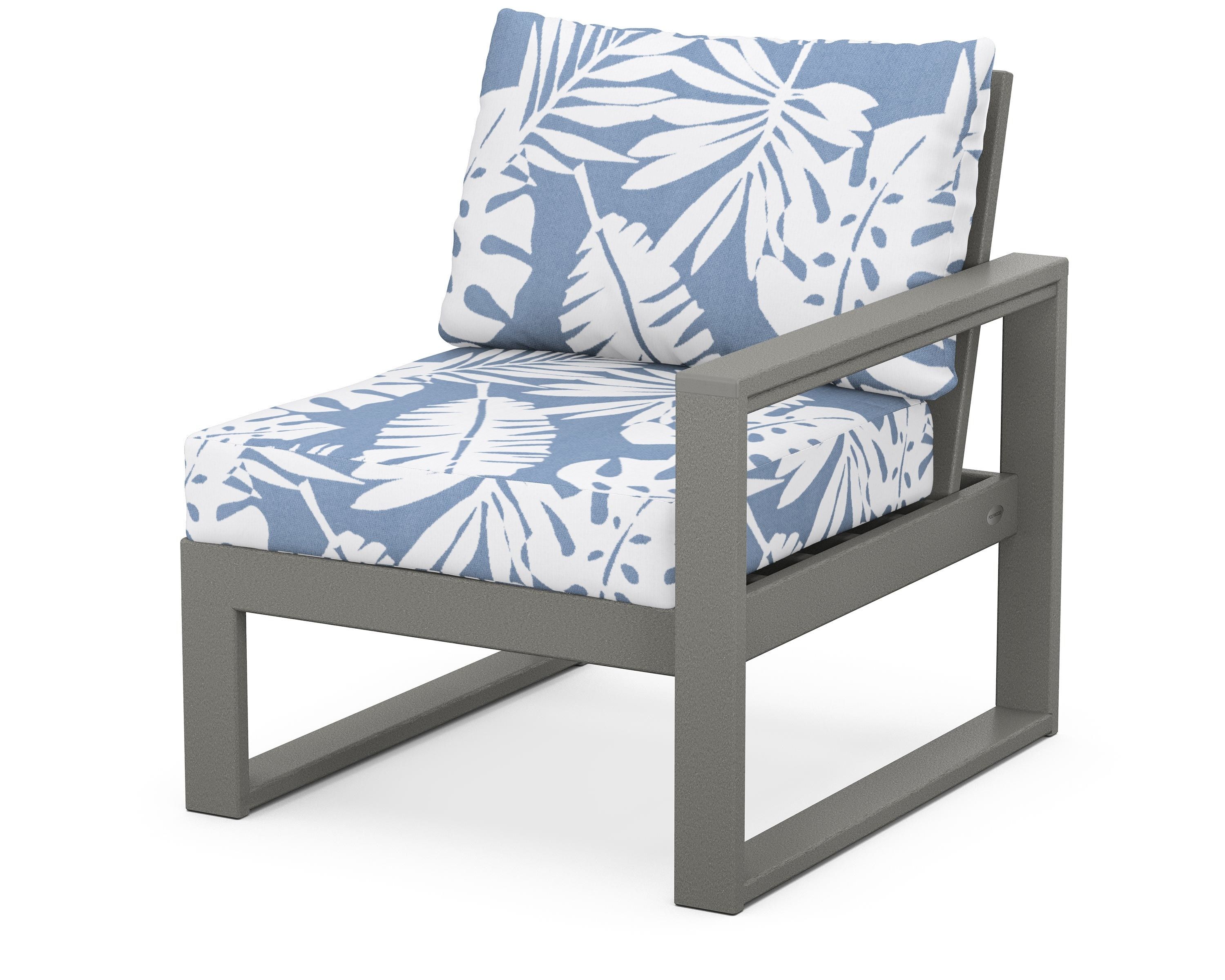 POLYWOOD® EDGE Modular Right Arm Chair in Slate Grey / Leaf Sky Blue