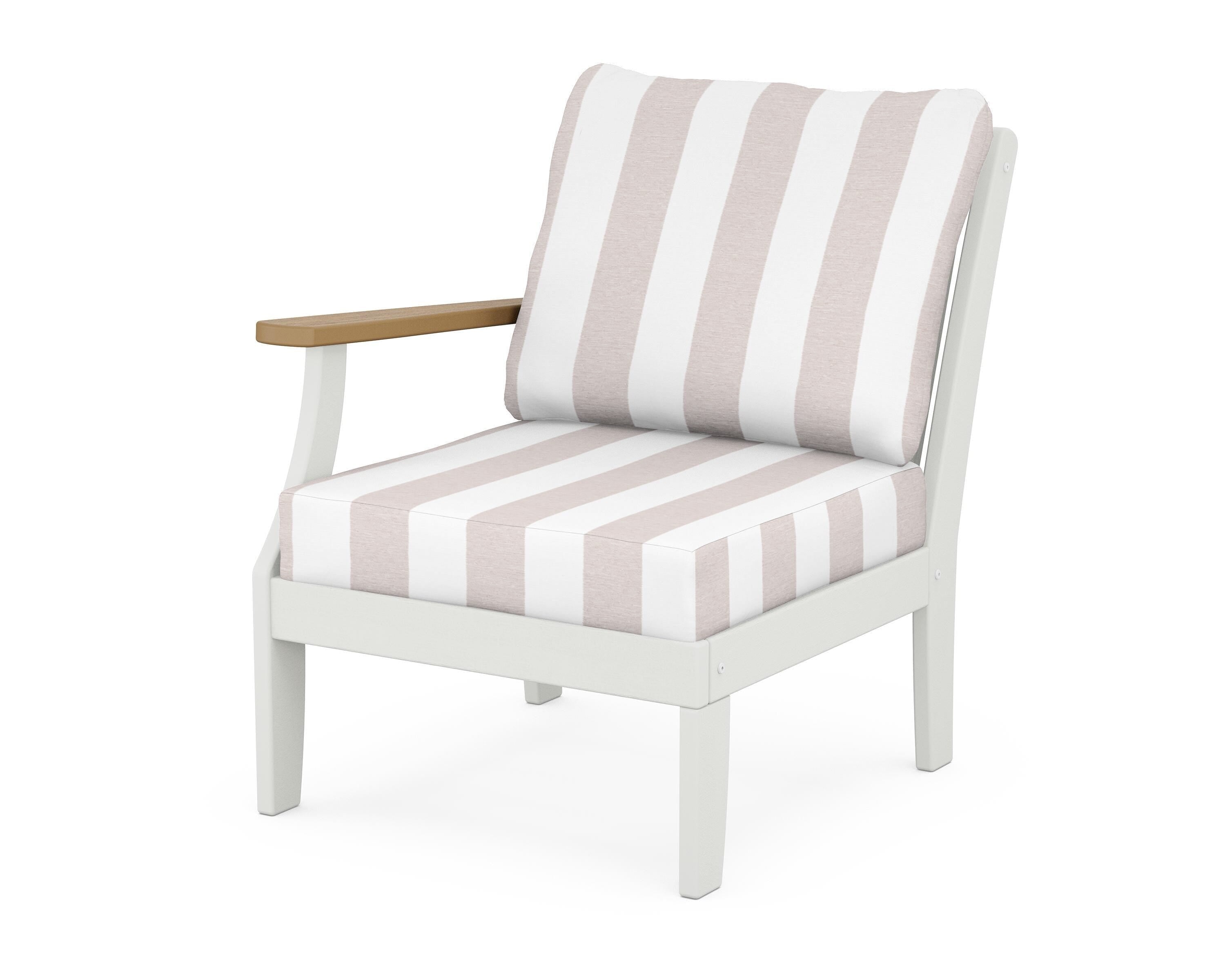 POLYWOOD® Braxton Modular Left Arm Chair in White / Natural / Cabana Stripe Dune Burlap