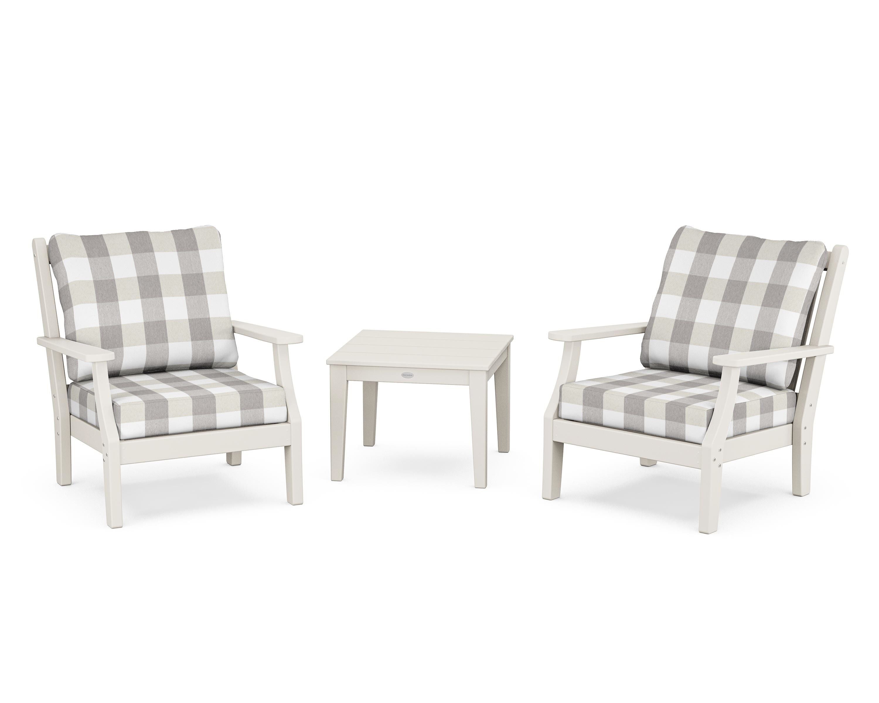 Country Living Wovendale 3-Piece Deep Seating Set in Sand / Buffalo Plaid Grey Mist