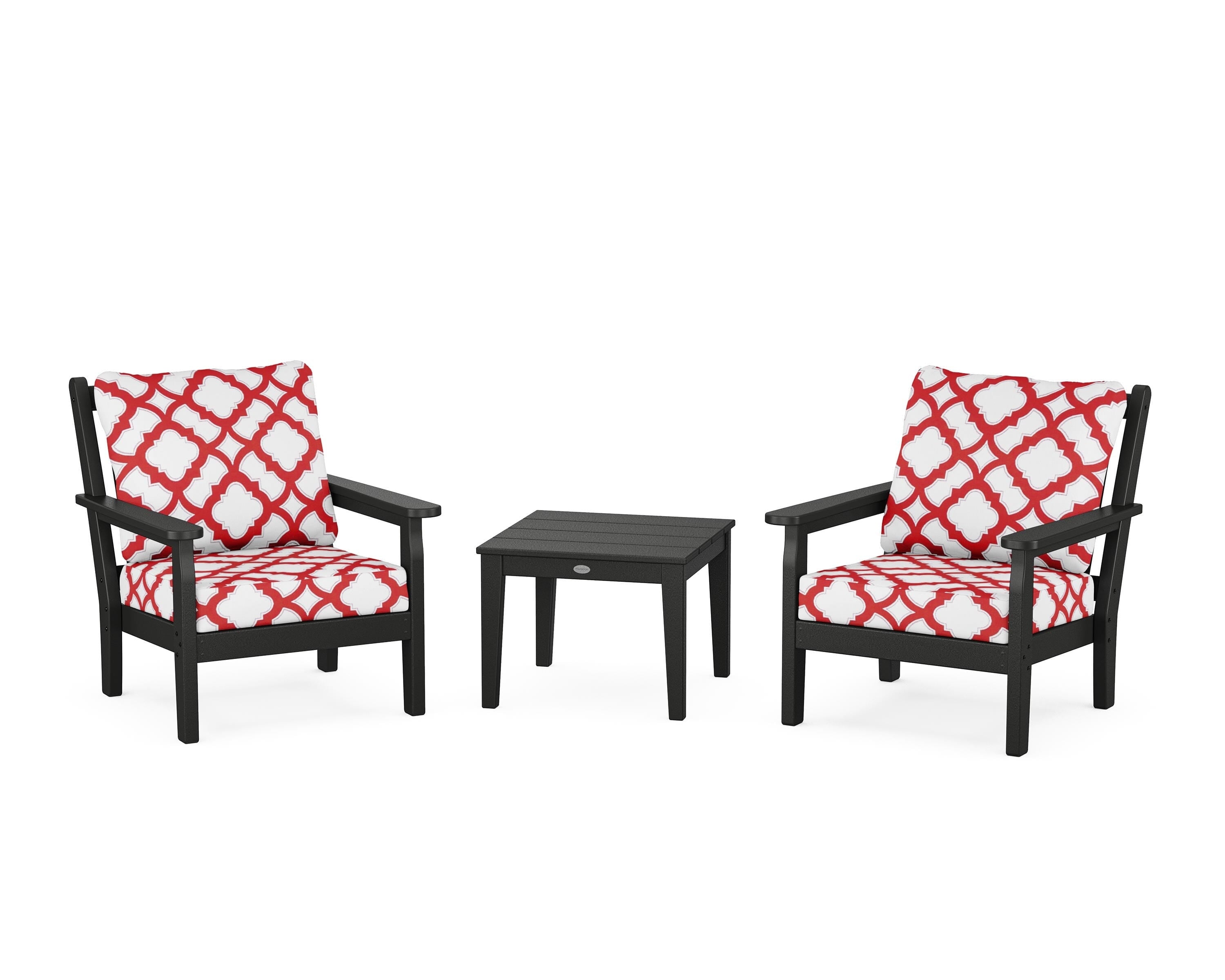 POLYWOOD® Chippendale 3-Piece Deep Seating Set in Black / Trellis Crimson