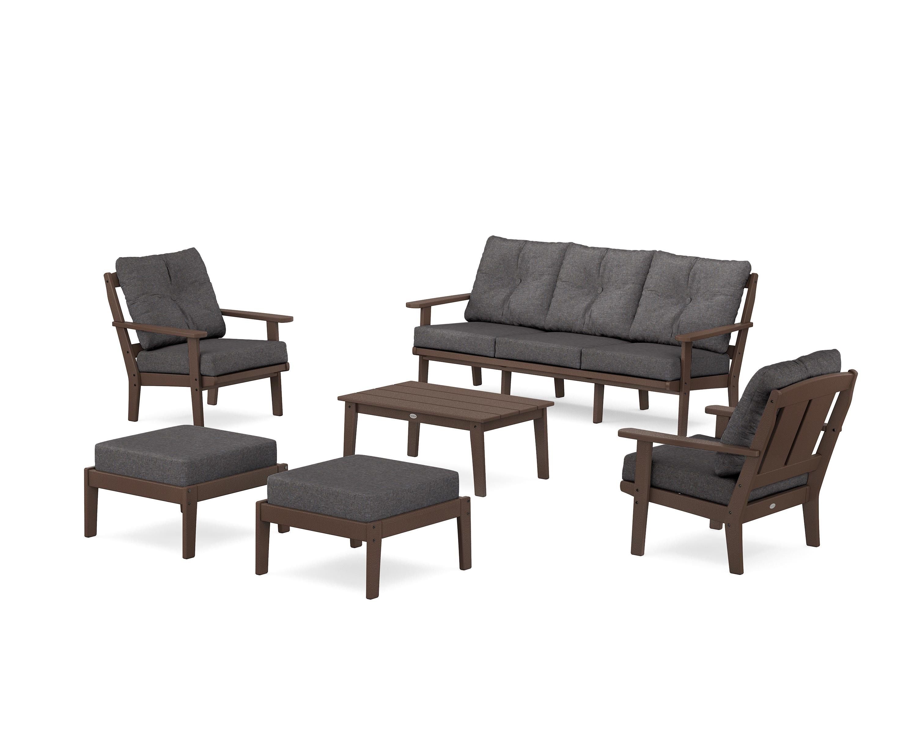 POLYWOOD® Mission 6-Piece Lounge Sofa Set in Mahogany / Ash Charcoal