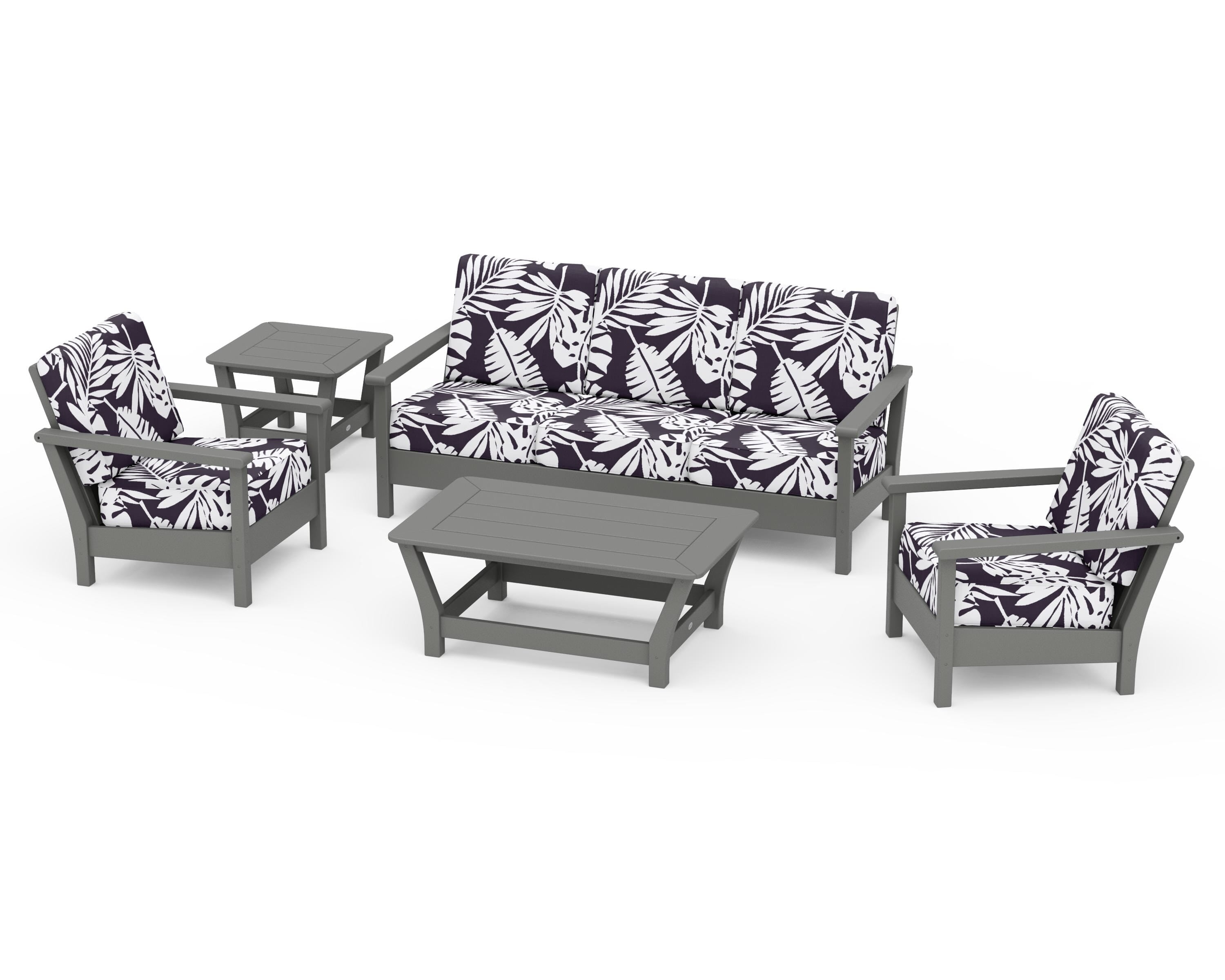 POLYWOOD® Harbour 5-Piece Deep Seating Set in Slate Grey / Leaf Navy