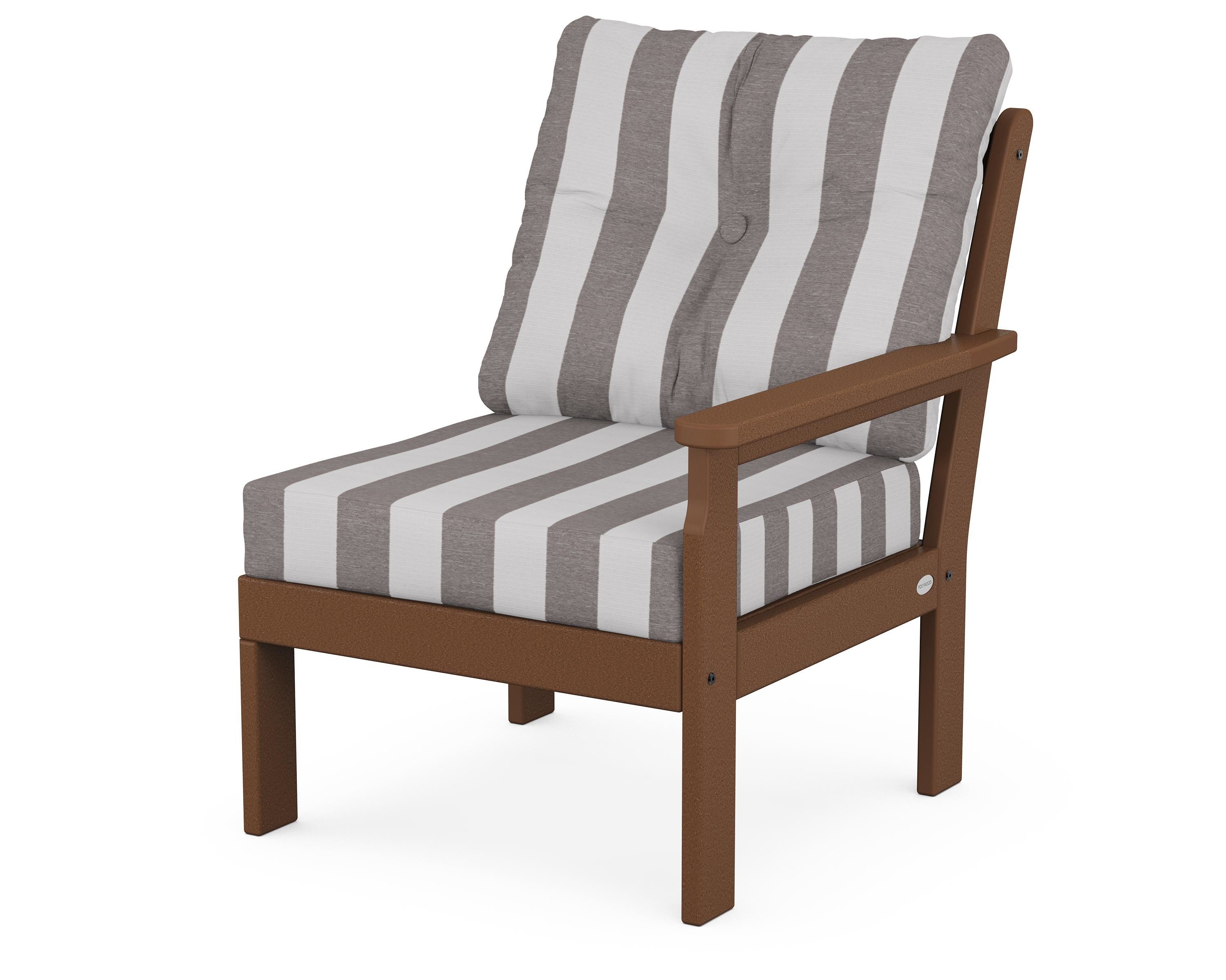 POLYWOOD® Vineyard Modular Right Arm Chair in Teak / Cabana Stripe Grey Mist