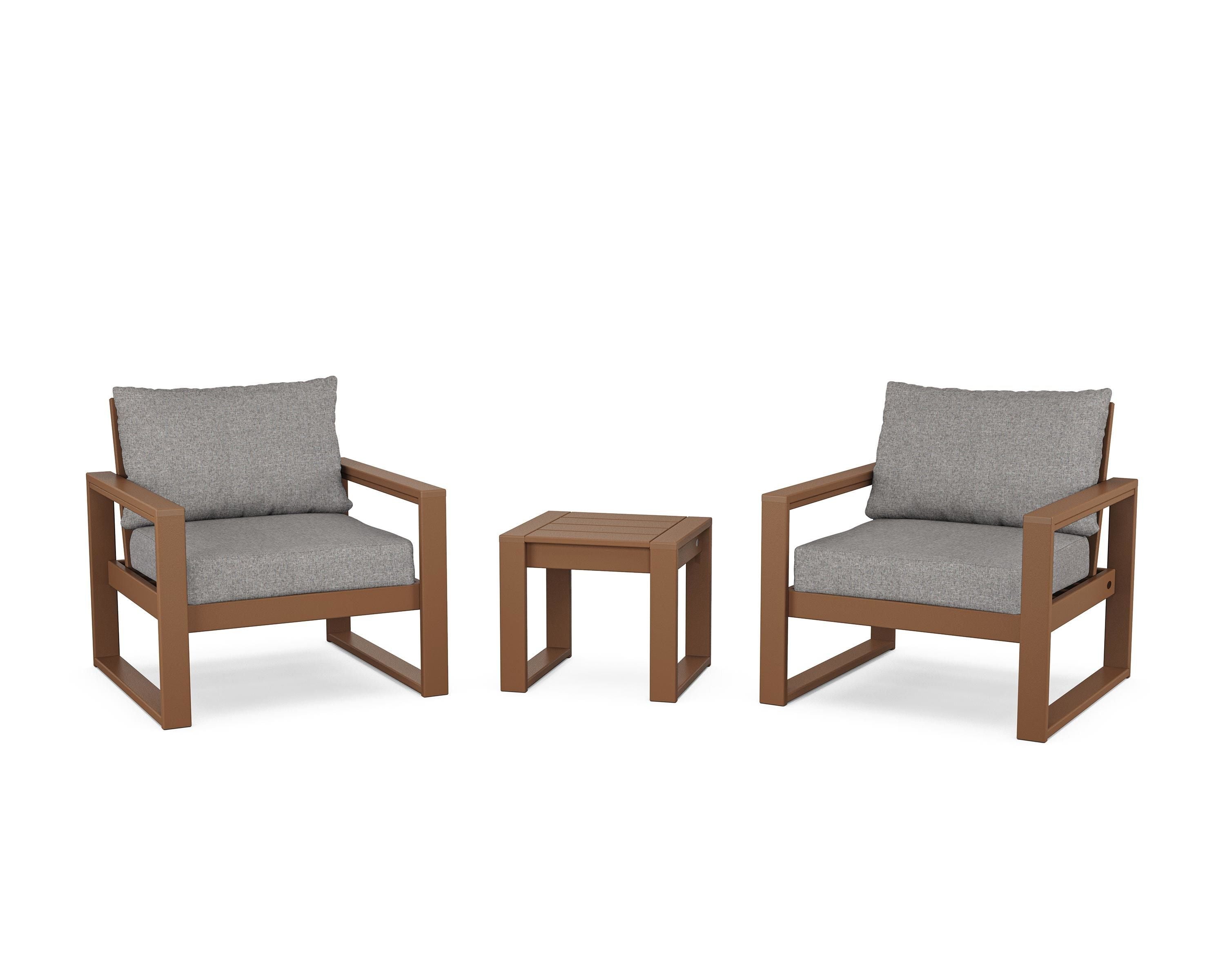 POLYWOOD® EDGE Sectional 3-Piece Deep Seating Set in Teak / Grey Mist