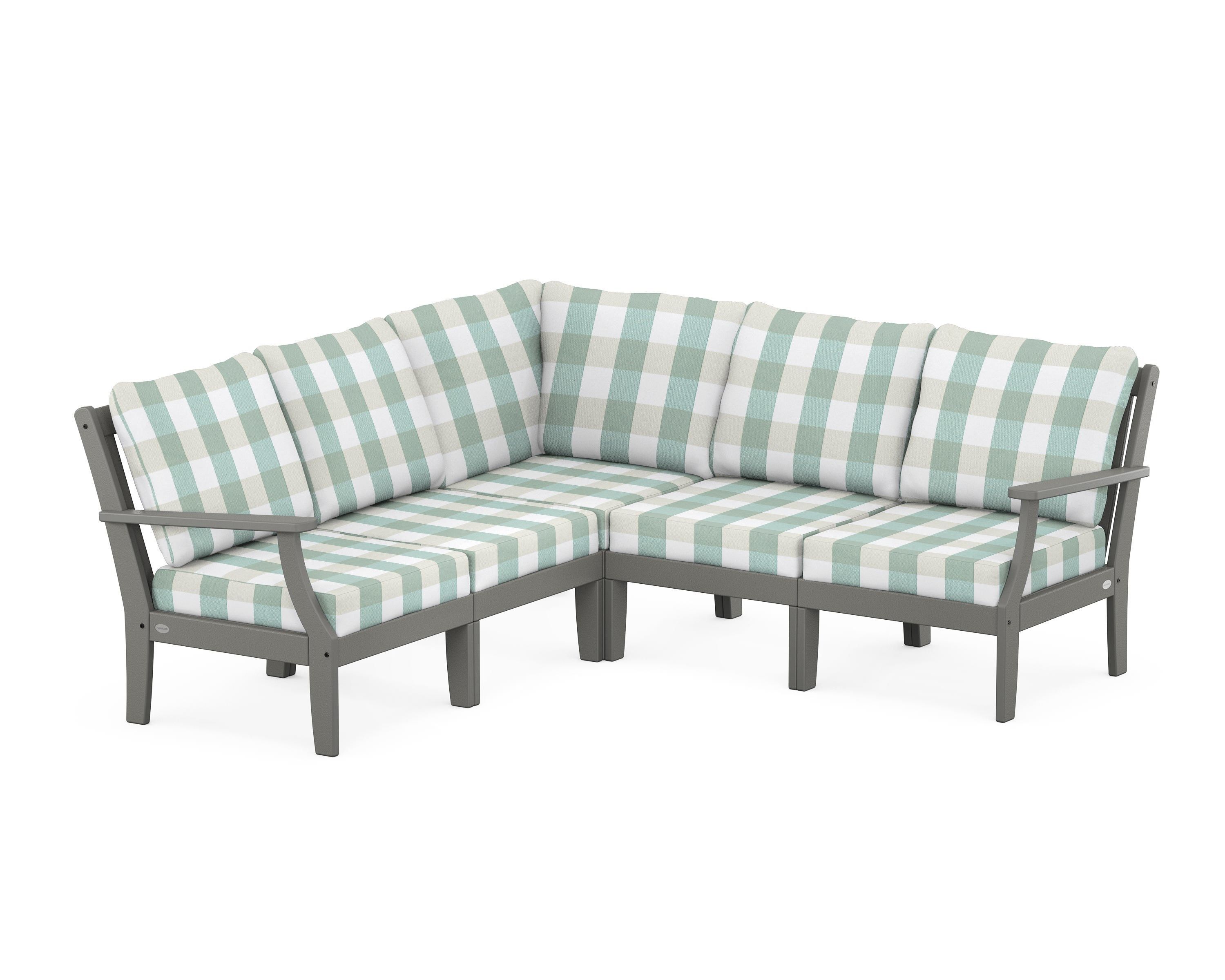 POLYWOOD® Braxton Modular 5-Piece Deep Seating Set in Slate Grey / Buffalo Plaid Glacier Spa