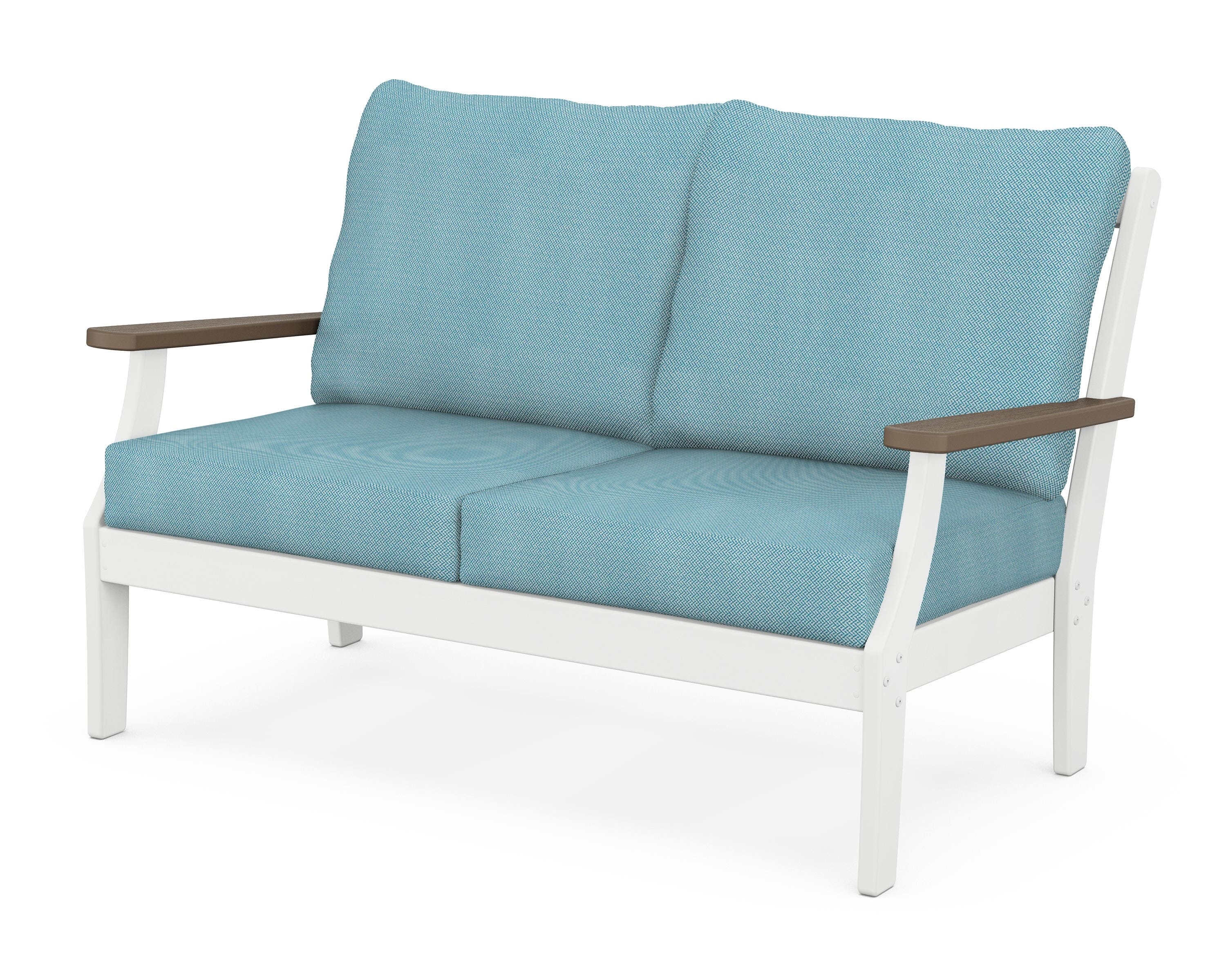 POLYWOOD® Braxton Deep Seating Loveseat in White / Kona / Lattice Sky Blue