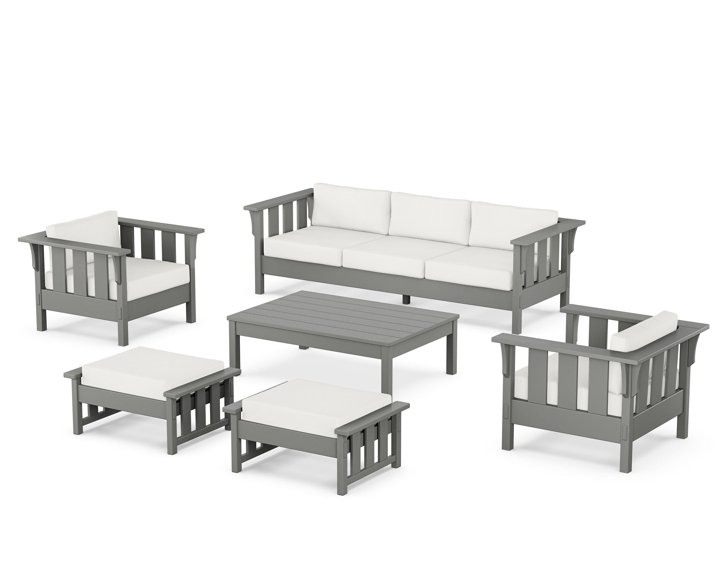 Martha Stewart by POLYWOOD® Acadia 6-Piece Lounge Sofa Set in Slate Grey / Natural Linen