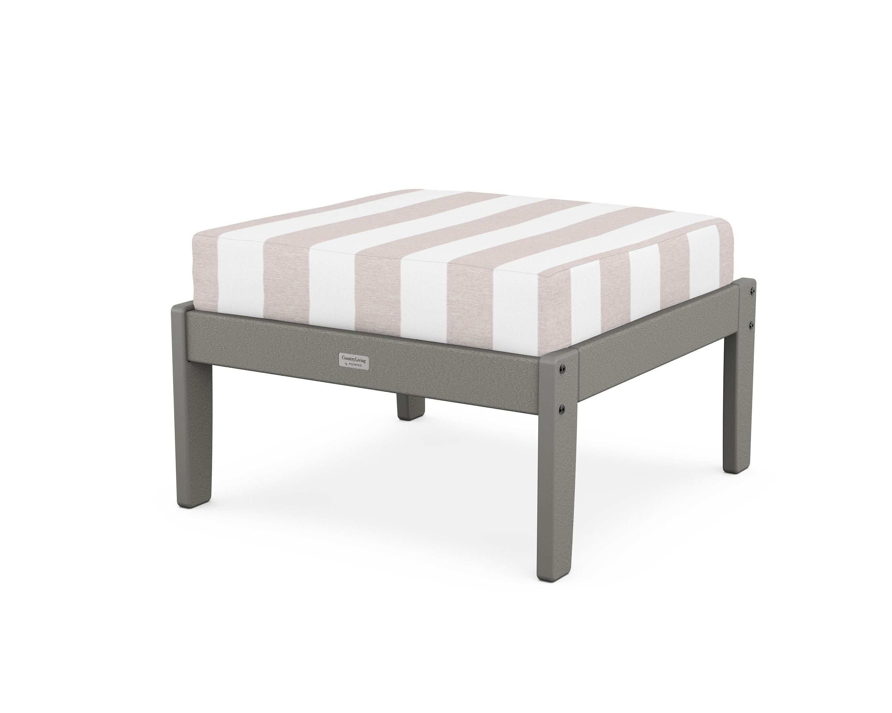 Country Living Cottage Deep Seating Ottoman in Slate Grey / Cabana Stripe Dune Burlap