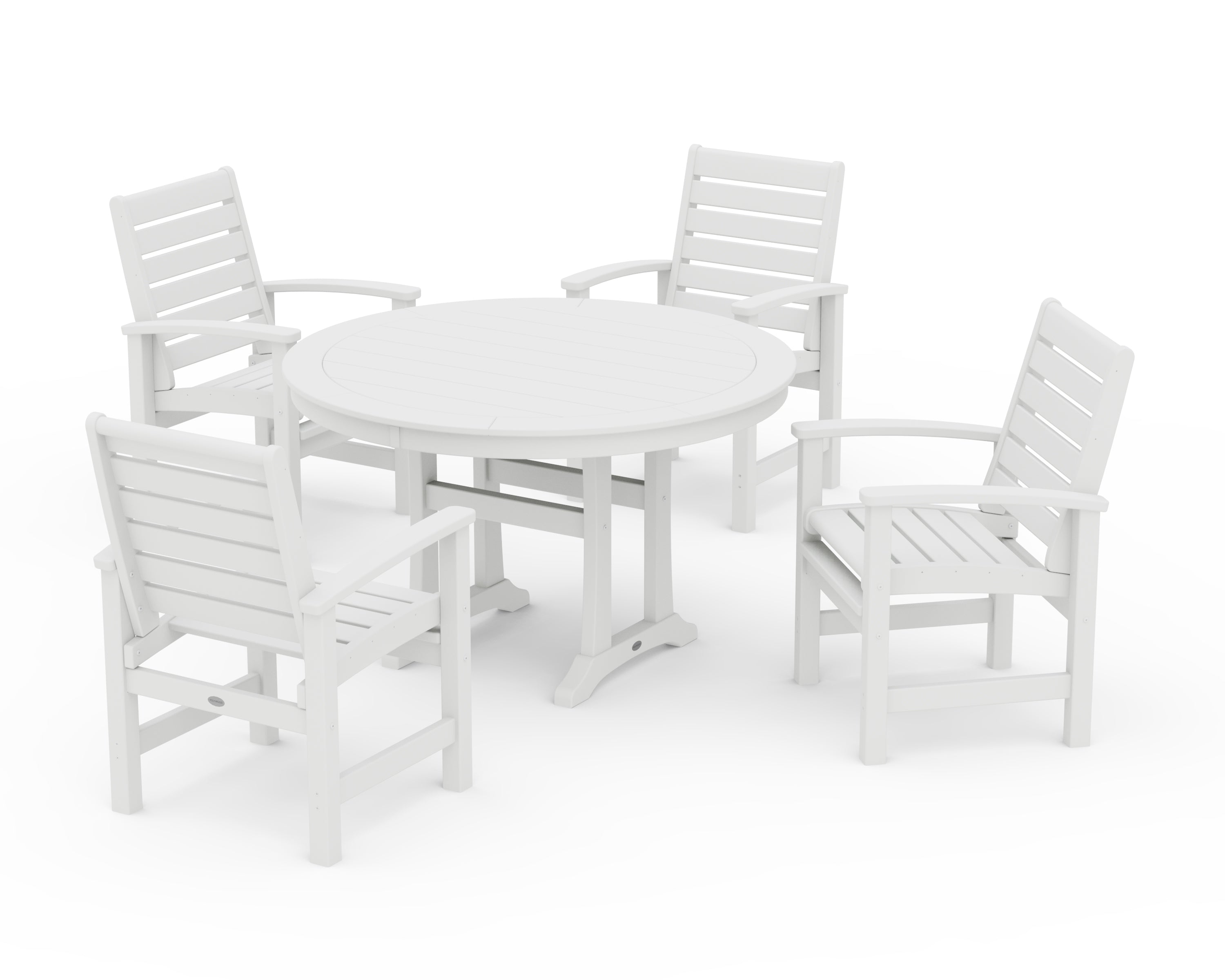 POLYWOOD® Signature 5-Piece Round Dining Set with Trestle Legs in White