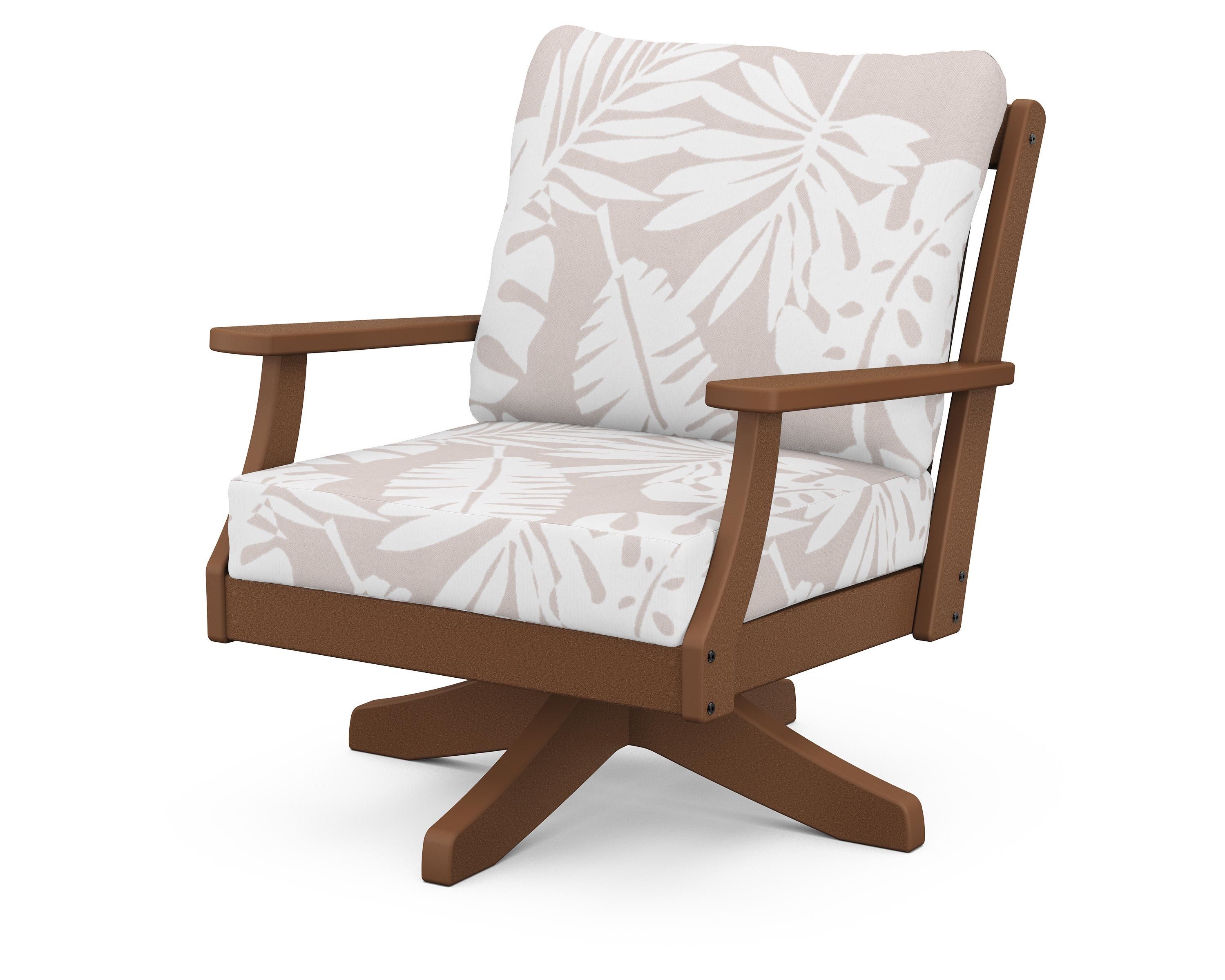 POLYWOOD® Braxton Deep Seating Swivel Chair in Teak / Leaf Dune Burlap