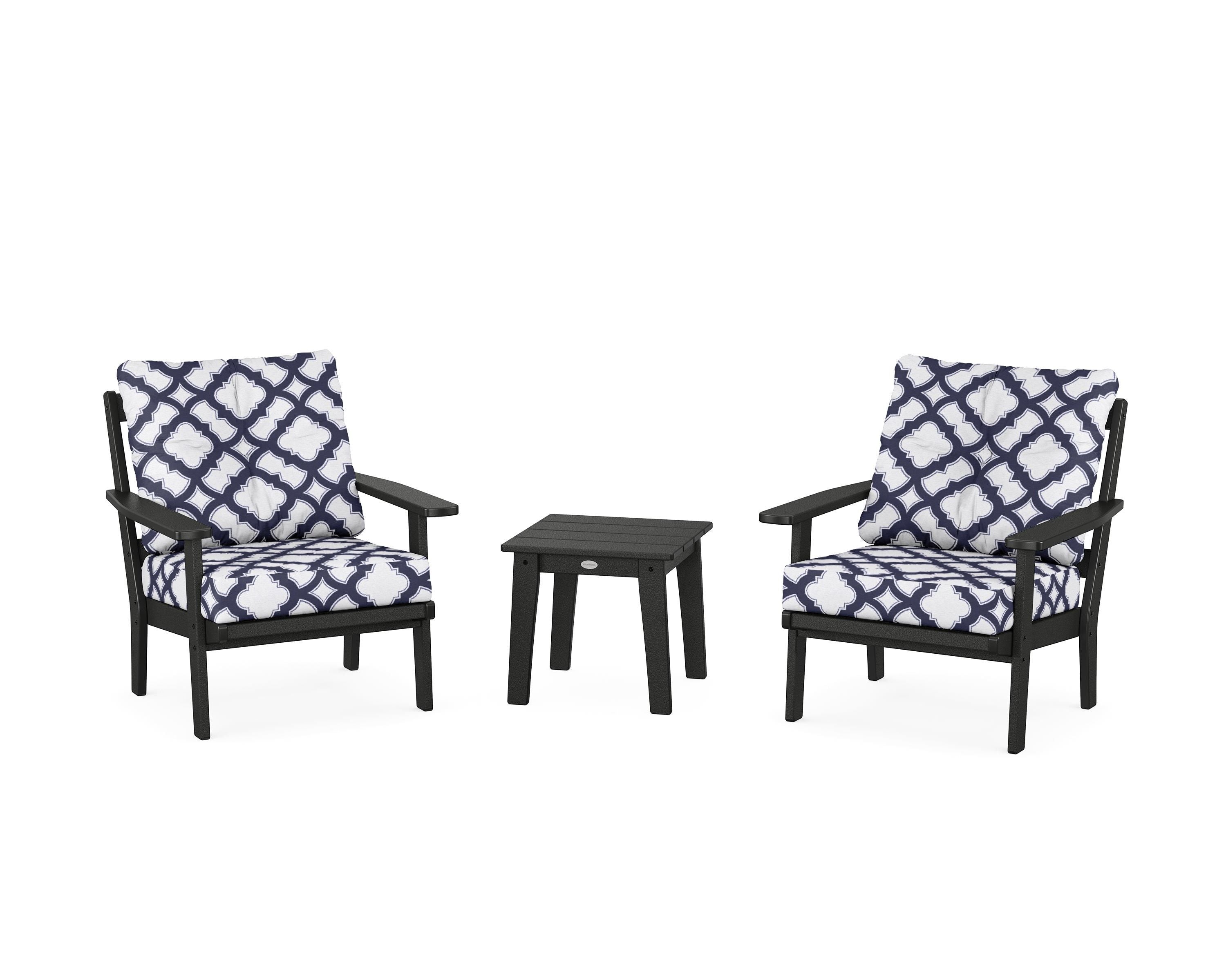 POLYWOOD® Oxford 3-Piece Deep Seating Set in Black / Trellis Navy
