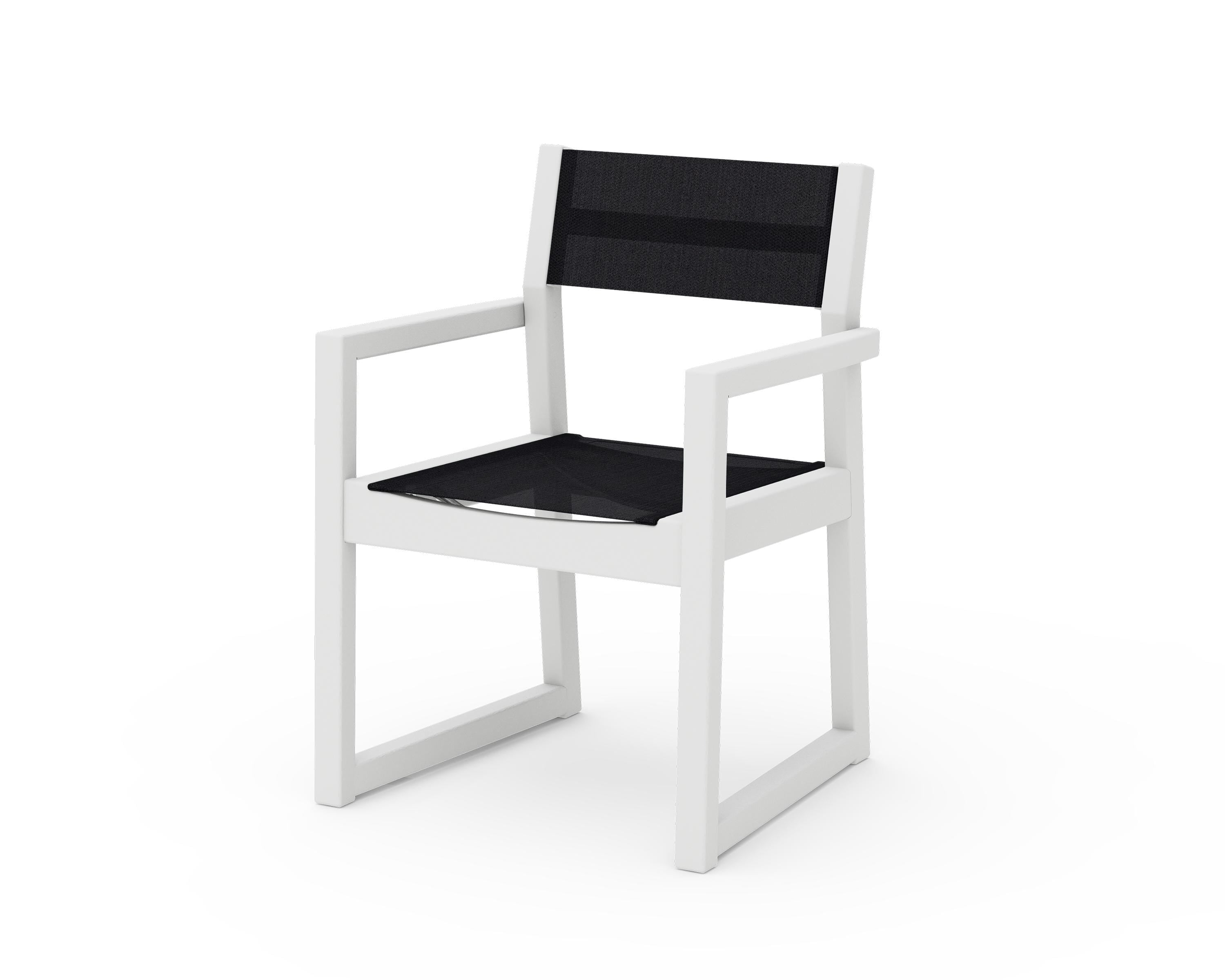 POLYWOOD® EDGE Sling Dining Arm Chair in White / Black Sling