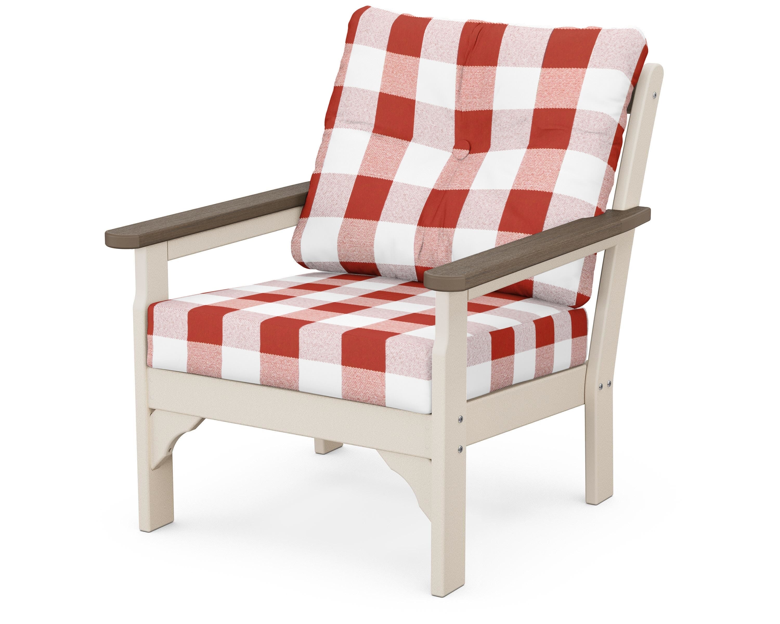 POLYWOOD® Vineyard Deep Seating Chair in Sand / Kona / Buffalo Plaid Crimson