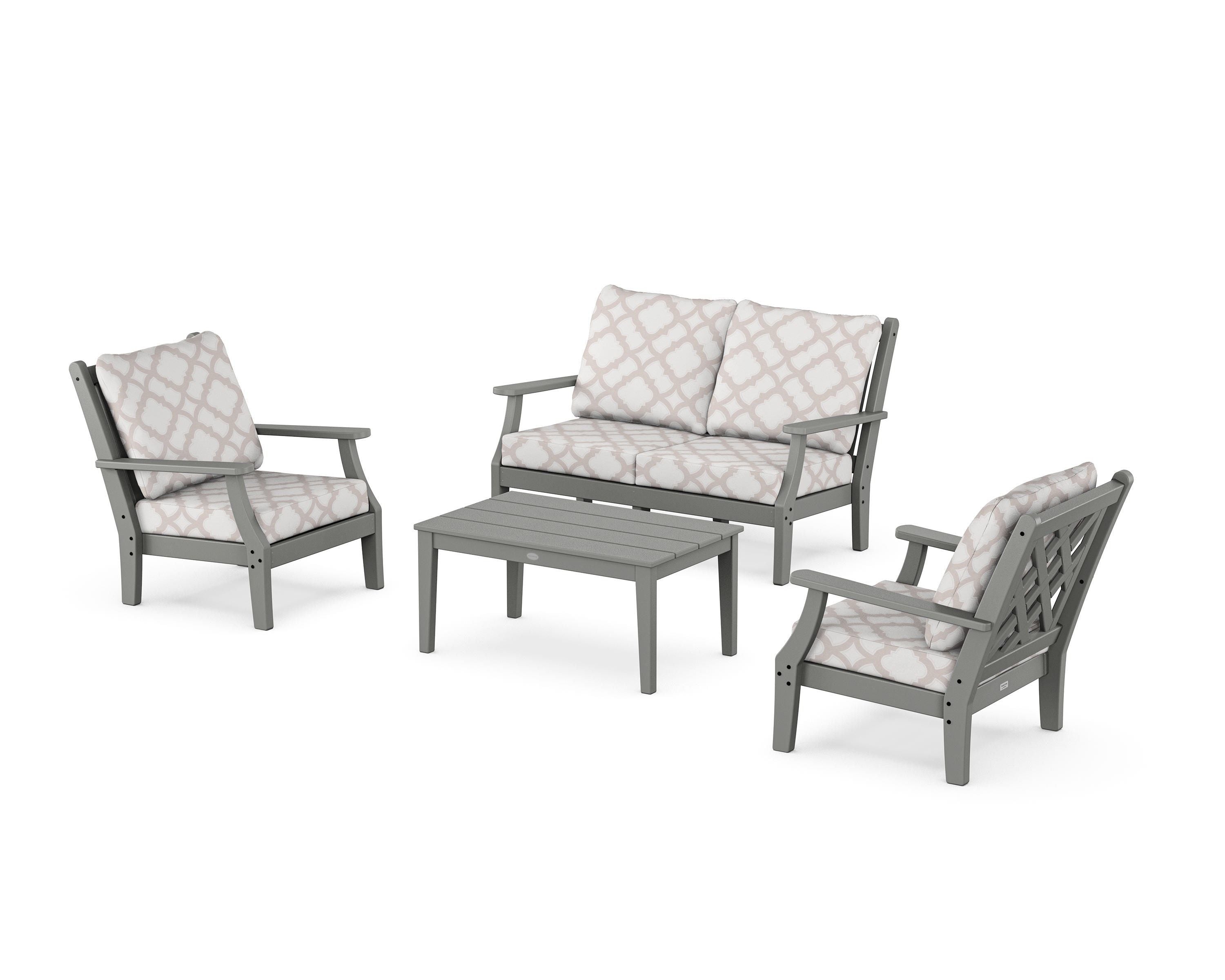 Country Living Wovendale 4-Piece Deep Seating Set with Loveseat in Slate Grey / Trellis Dune Burlap