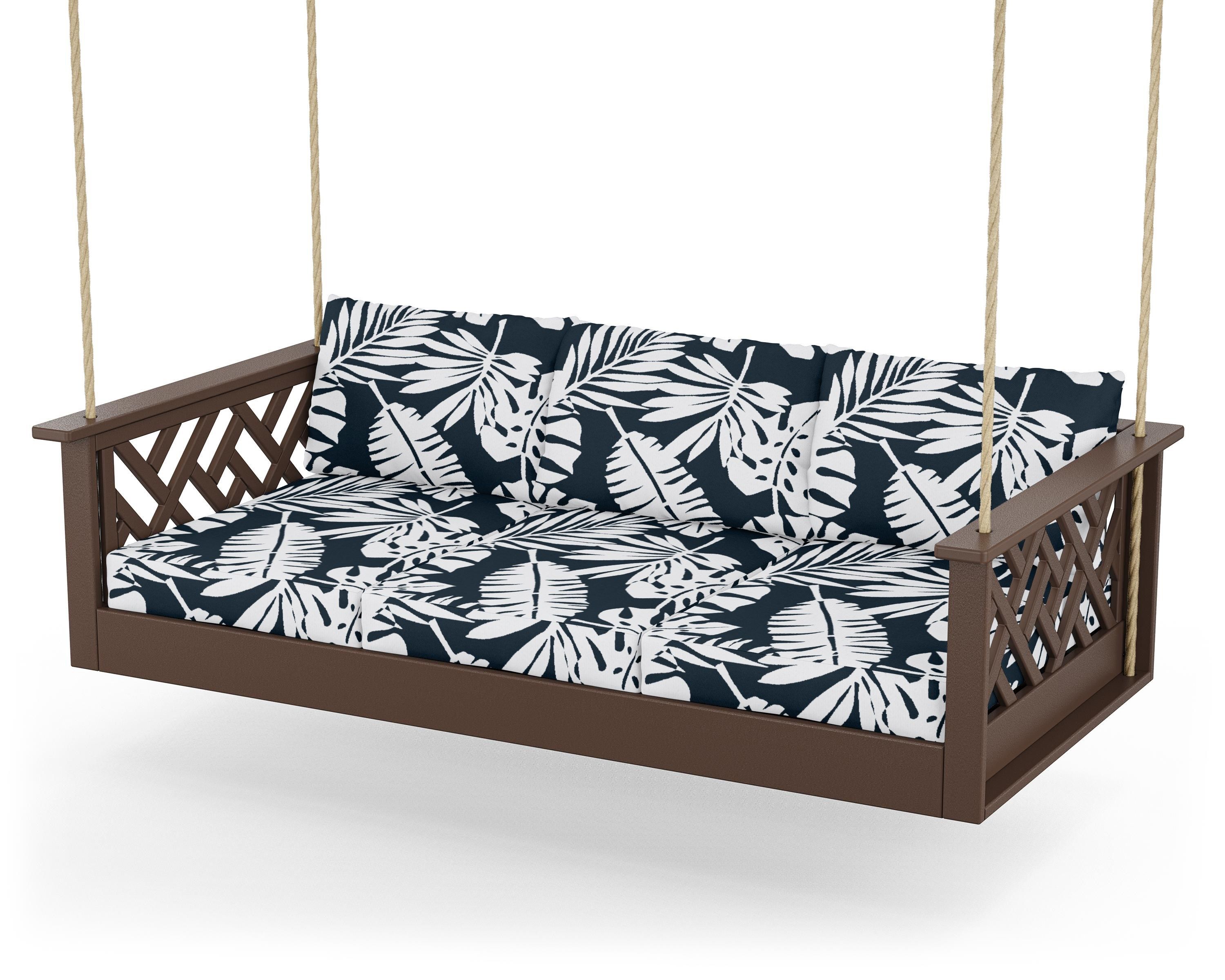 POLYWOOD® Chippendale Daybed Swing in Mahogany / Leaf Marine Indigo