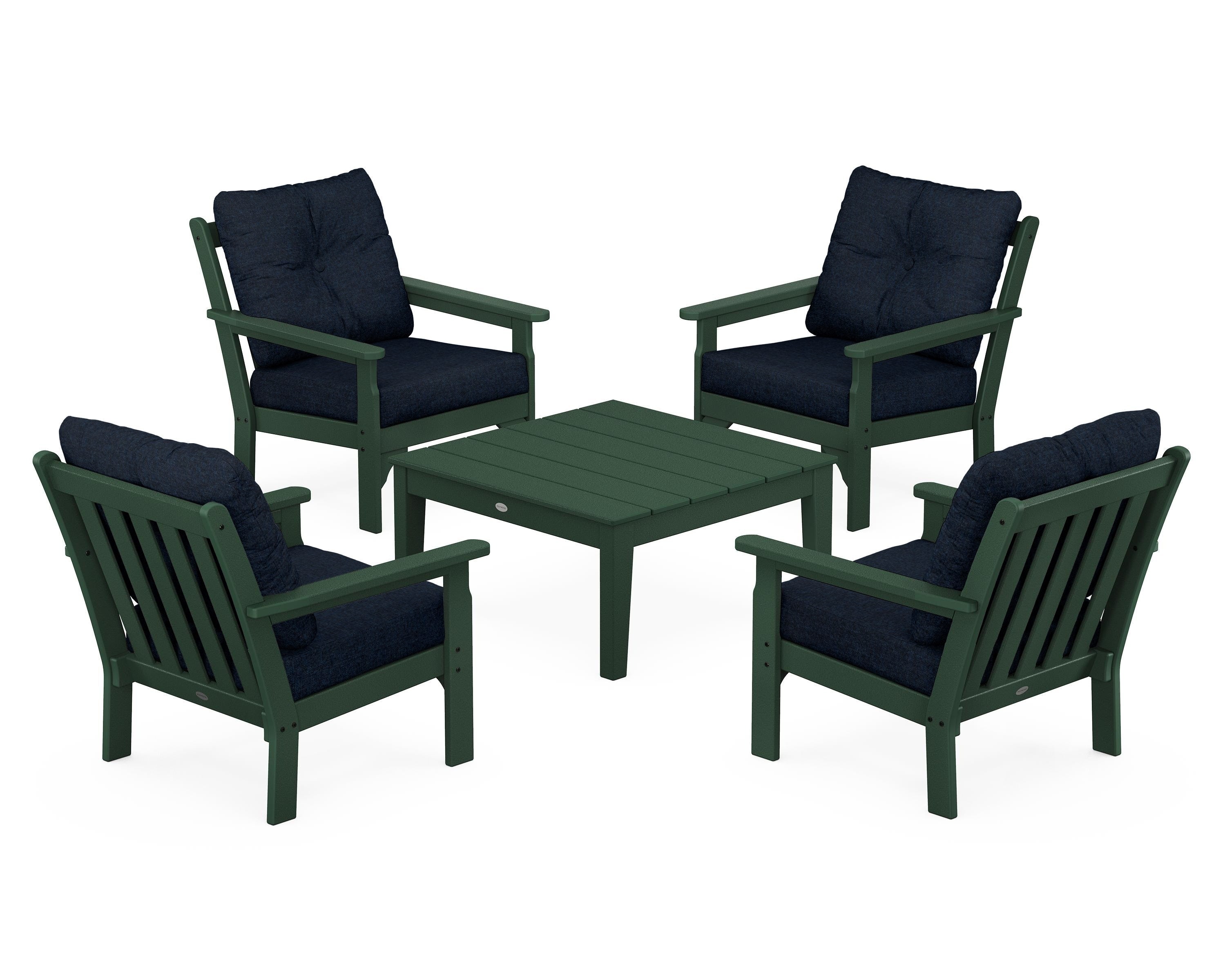 POLYWOOD® Vineyard 5-Piece Deep Seating Conversation Set in Green / Marine Indigo